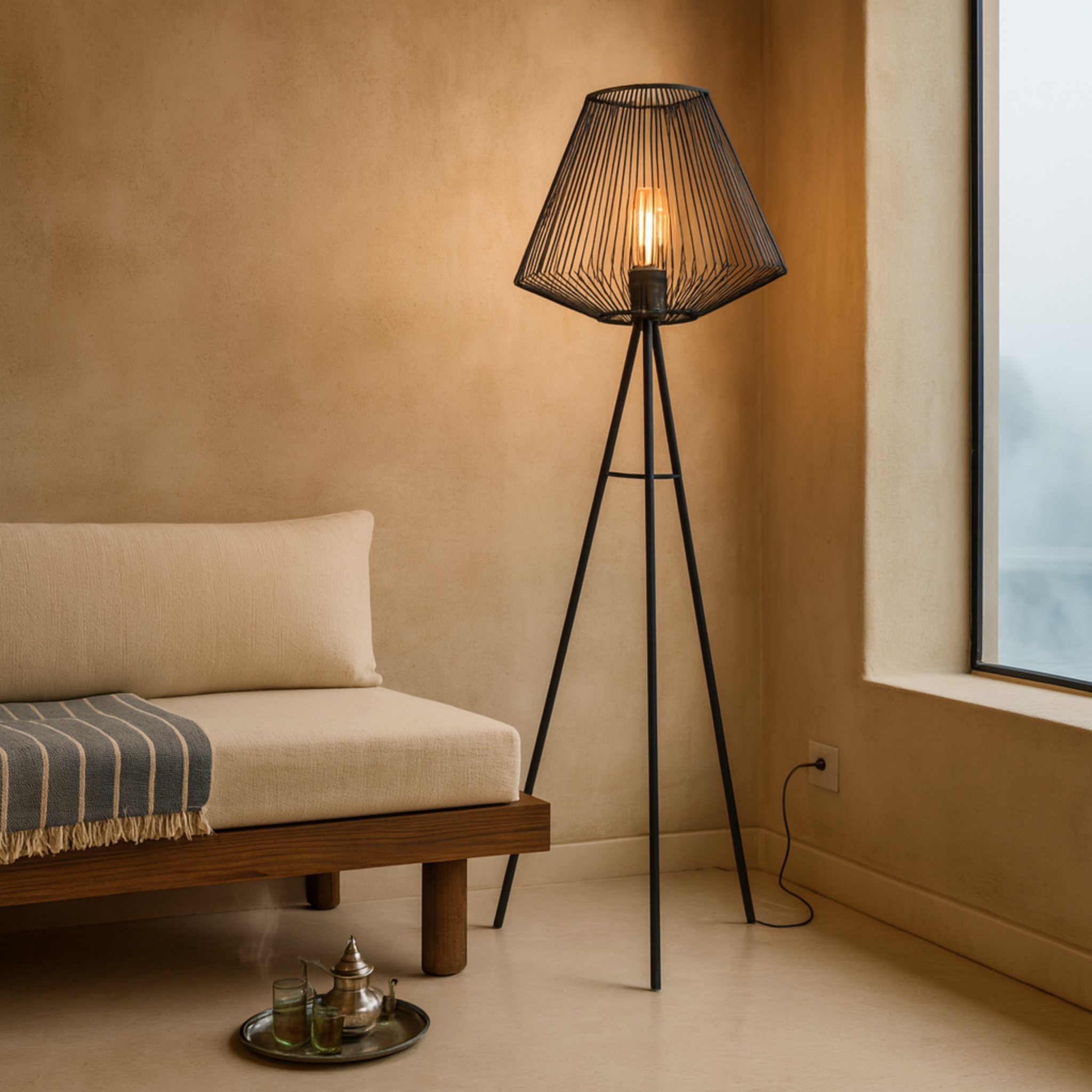 Lampadaire noir Tunisie trépied design | Style industriel | Fiolla Home