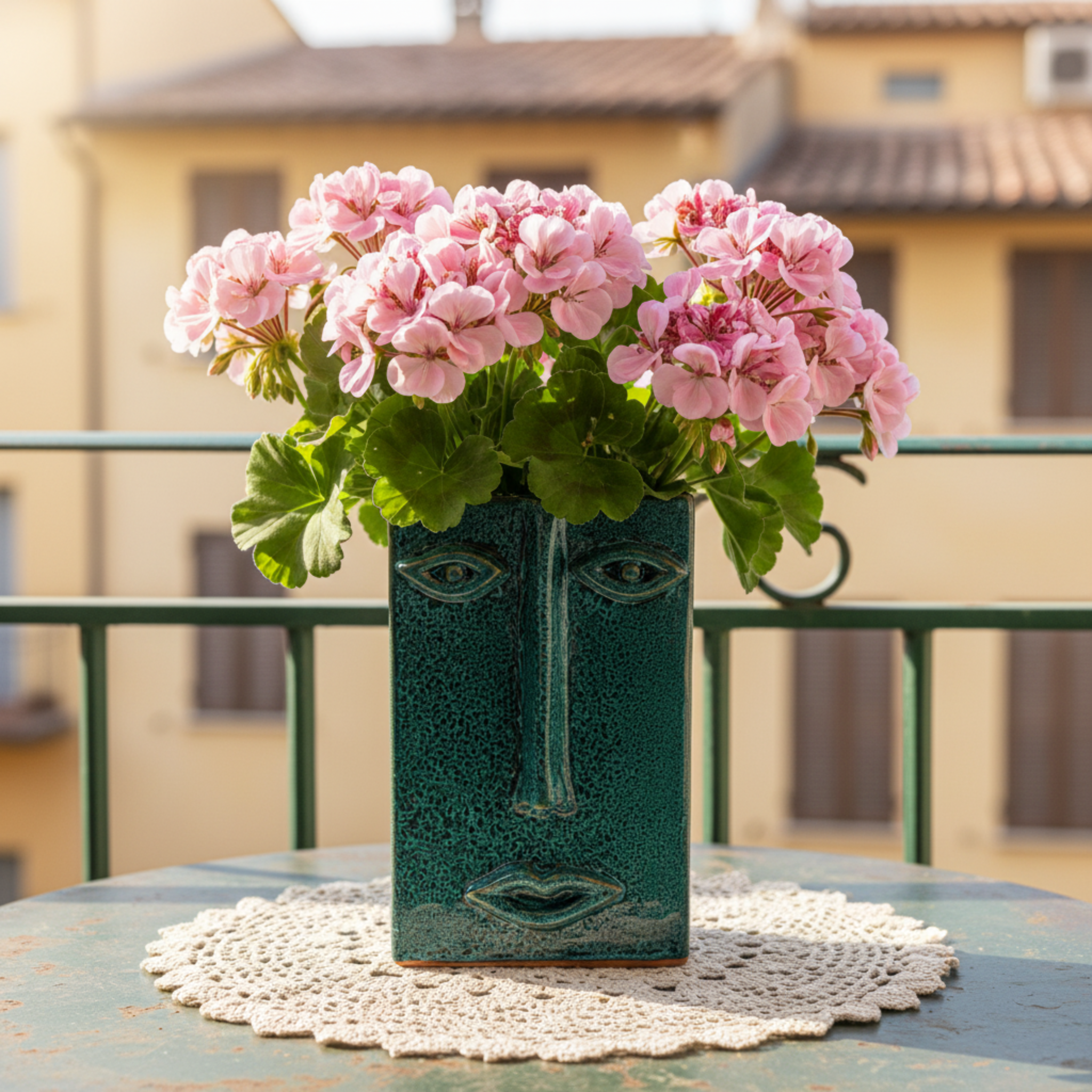 Vase Visage Rectangulaire en Céramique – Émeraude Tunisien