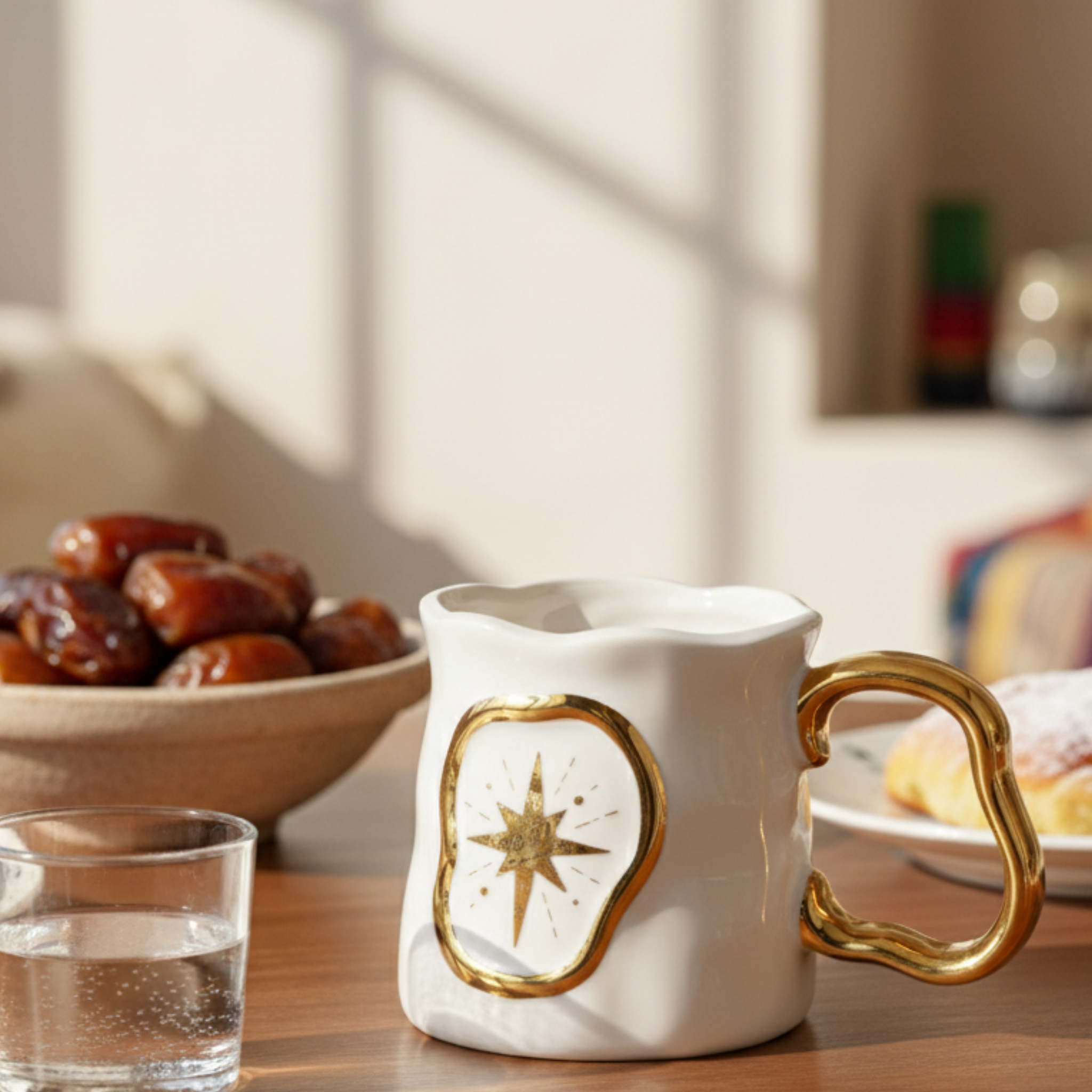 Mug Céramique Blanc Étoile | Anse Dorée | Fiolla Home