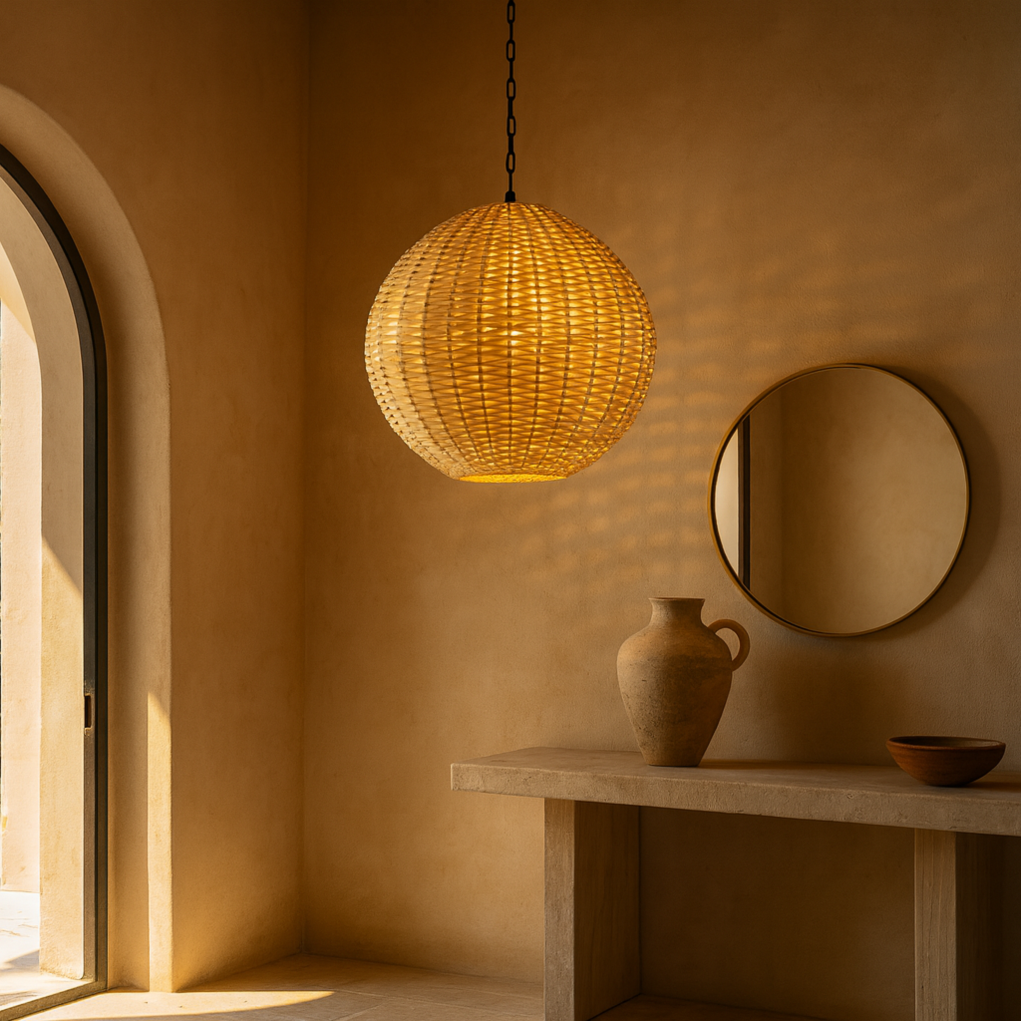 Lustre en rotin boule | Halo 360°, style naturel | Fiolla Home