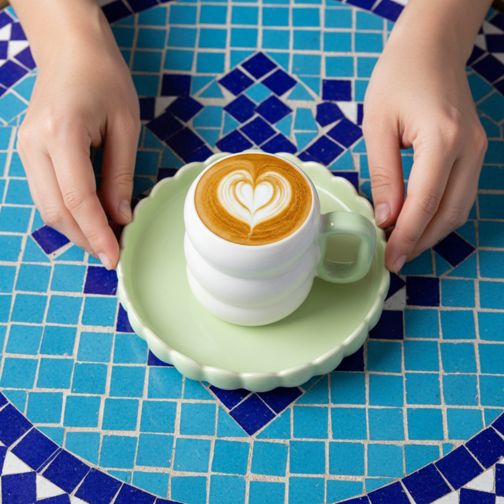 Tasse Bubbles Artisanale – Céramique Blanche & Vert Menthe