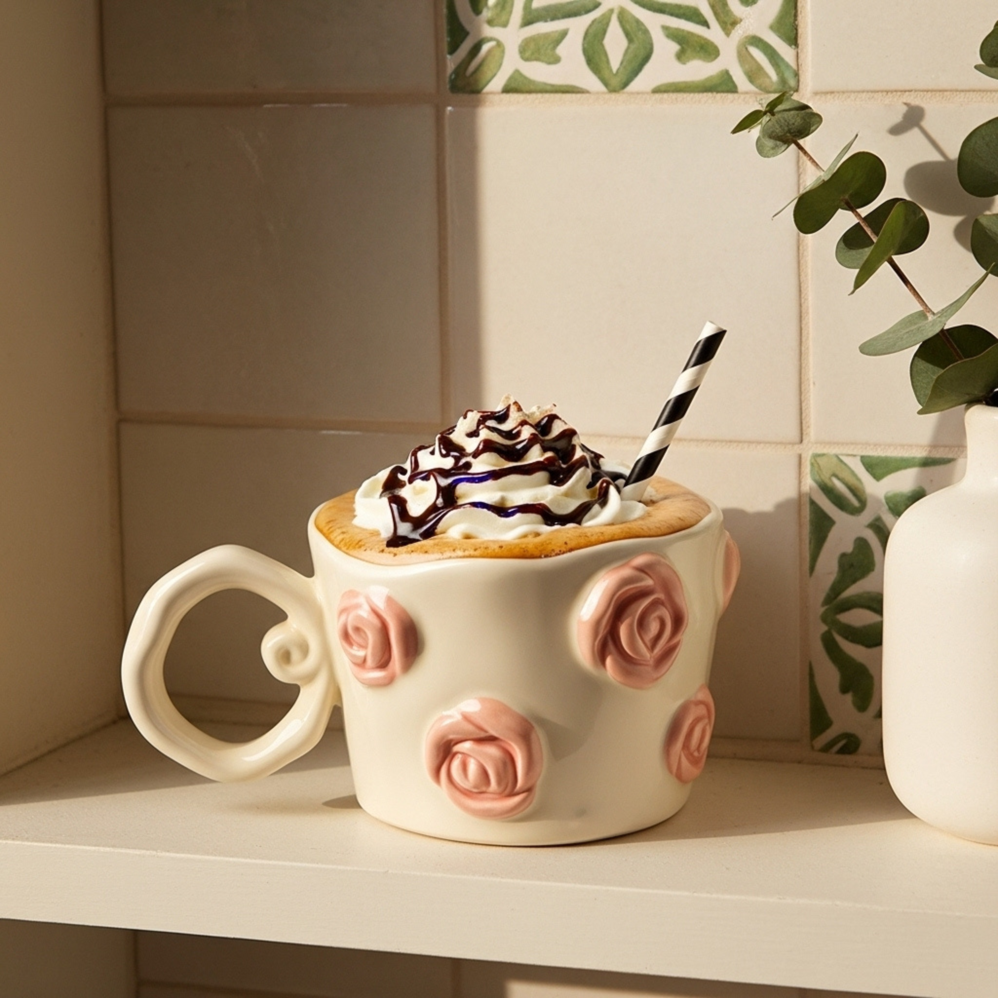 Mug Fleurs Rose en Relief – Style Éditorial | Fiolla Home