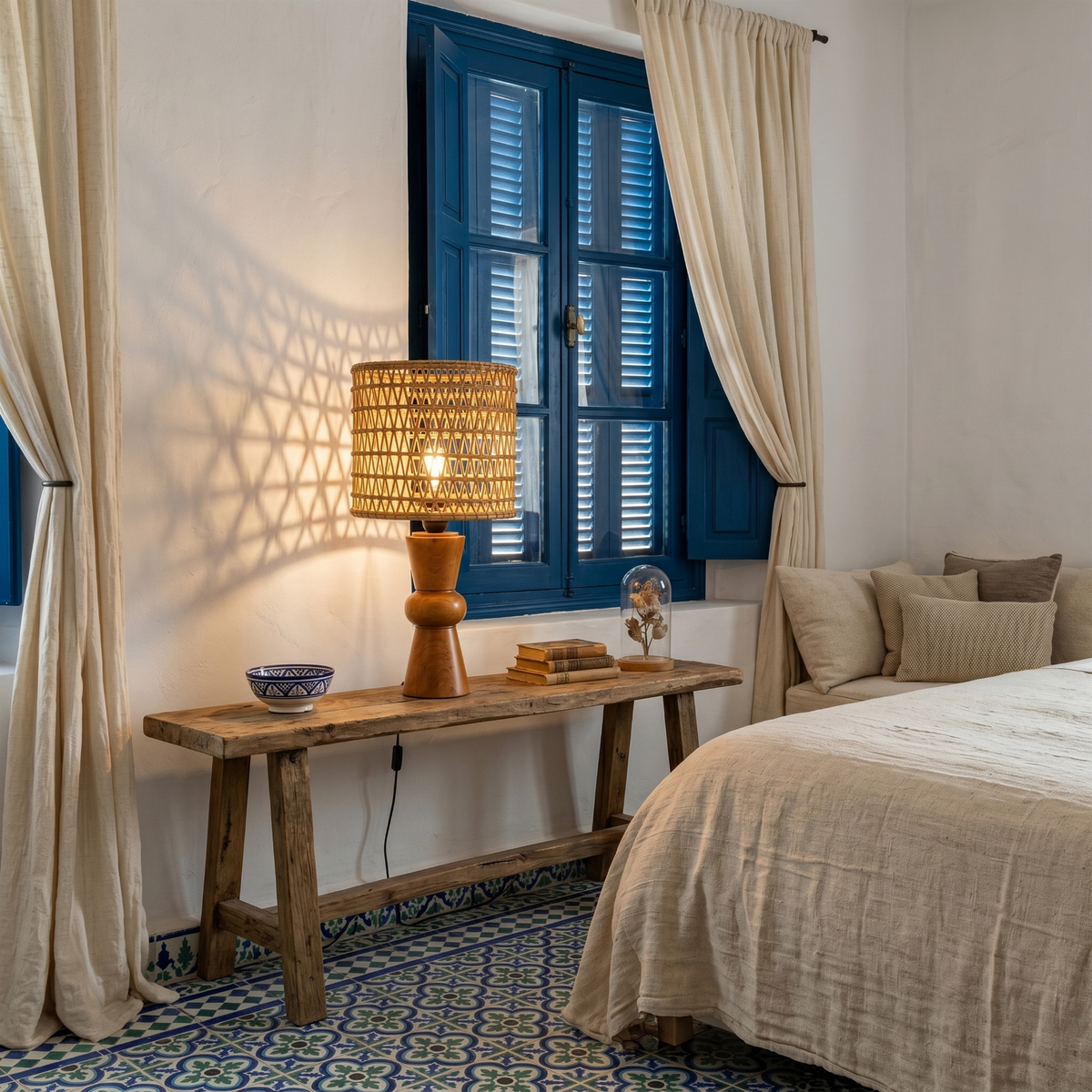 Lampe à Poser Bois d'Olivier Fibres de Palmier Tunisie | Fiolla Home