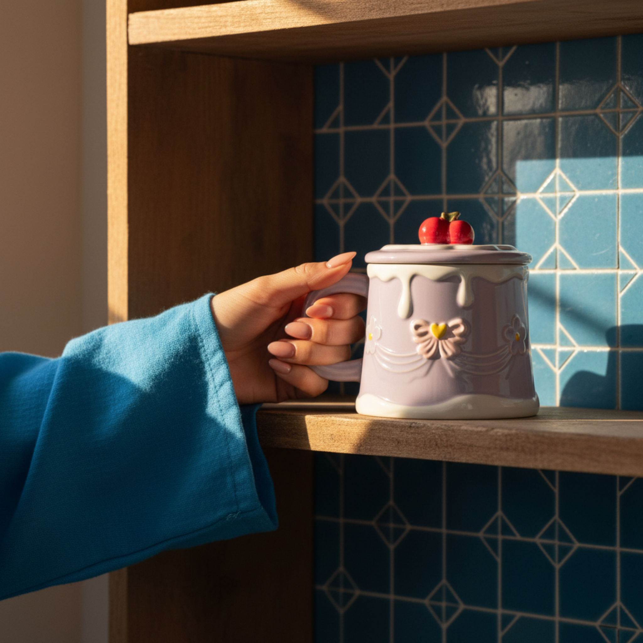 Mug Gâteau Mauve avec Couvercle Cerise – Idée Cadeau Originale Tunisie