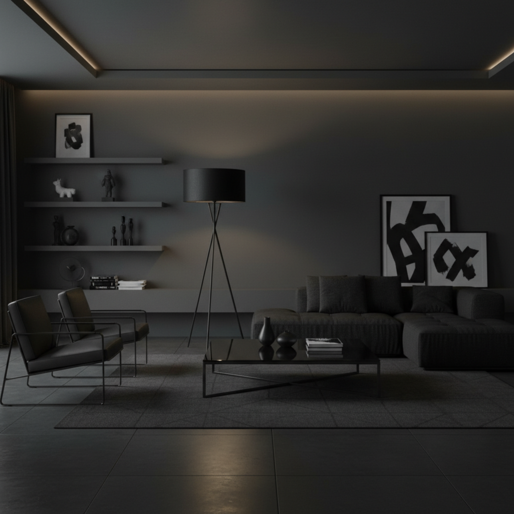 Lampadaire Trépied Noir Design Moderne – Éclairage Salon Chic