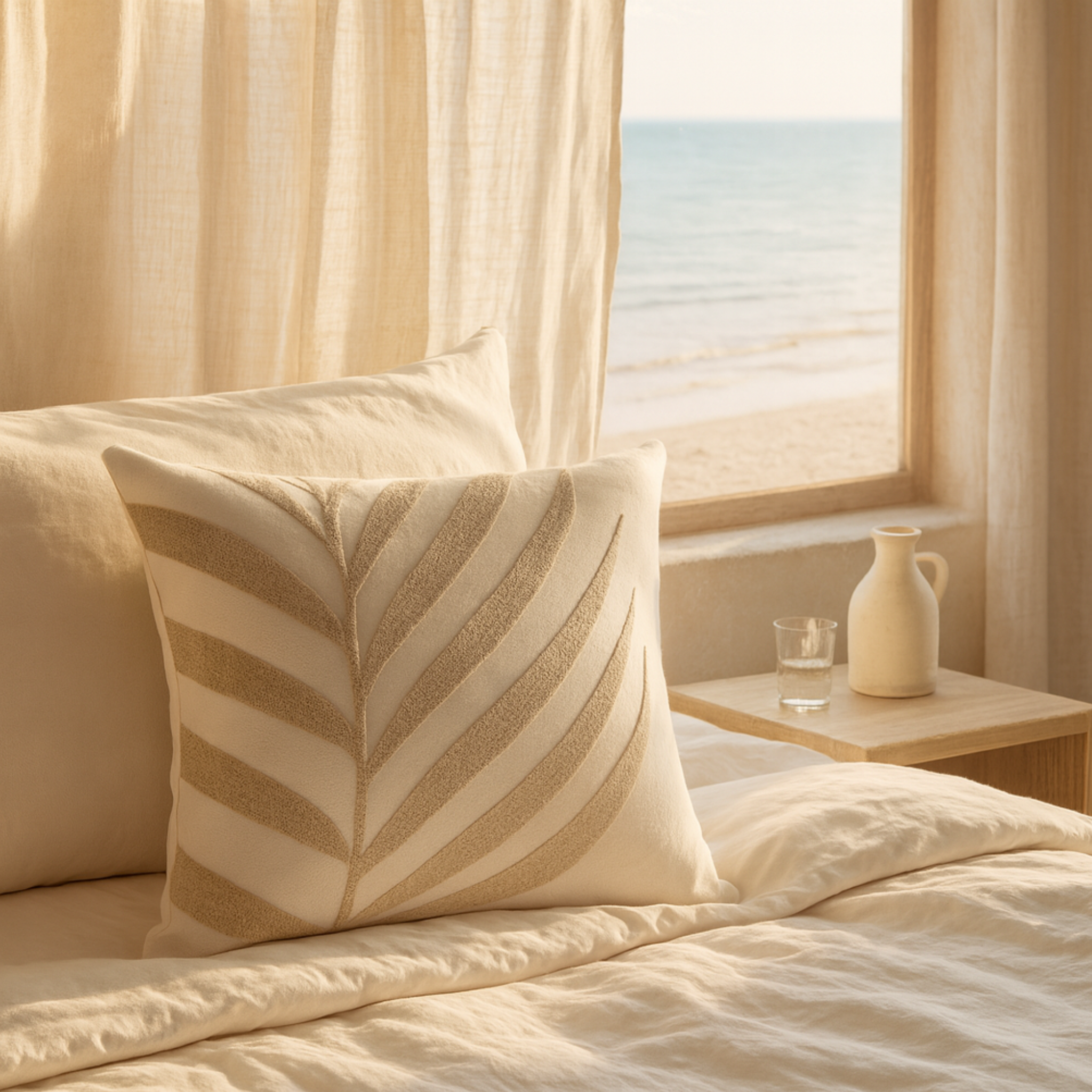 Coussin Feuille Beige Tunisie – Texturé Bouclette | Fiolla Home