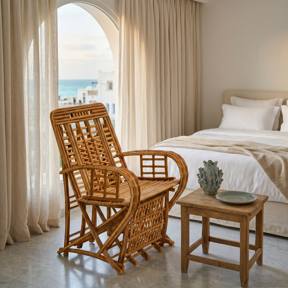 Fauteuil Artisanal Bois de Palmier Dattier Tunisie | Fiolla Home
