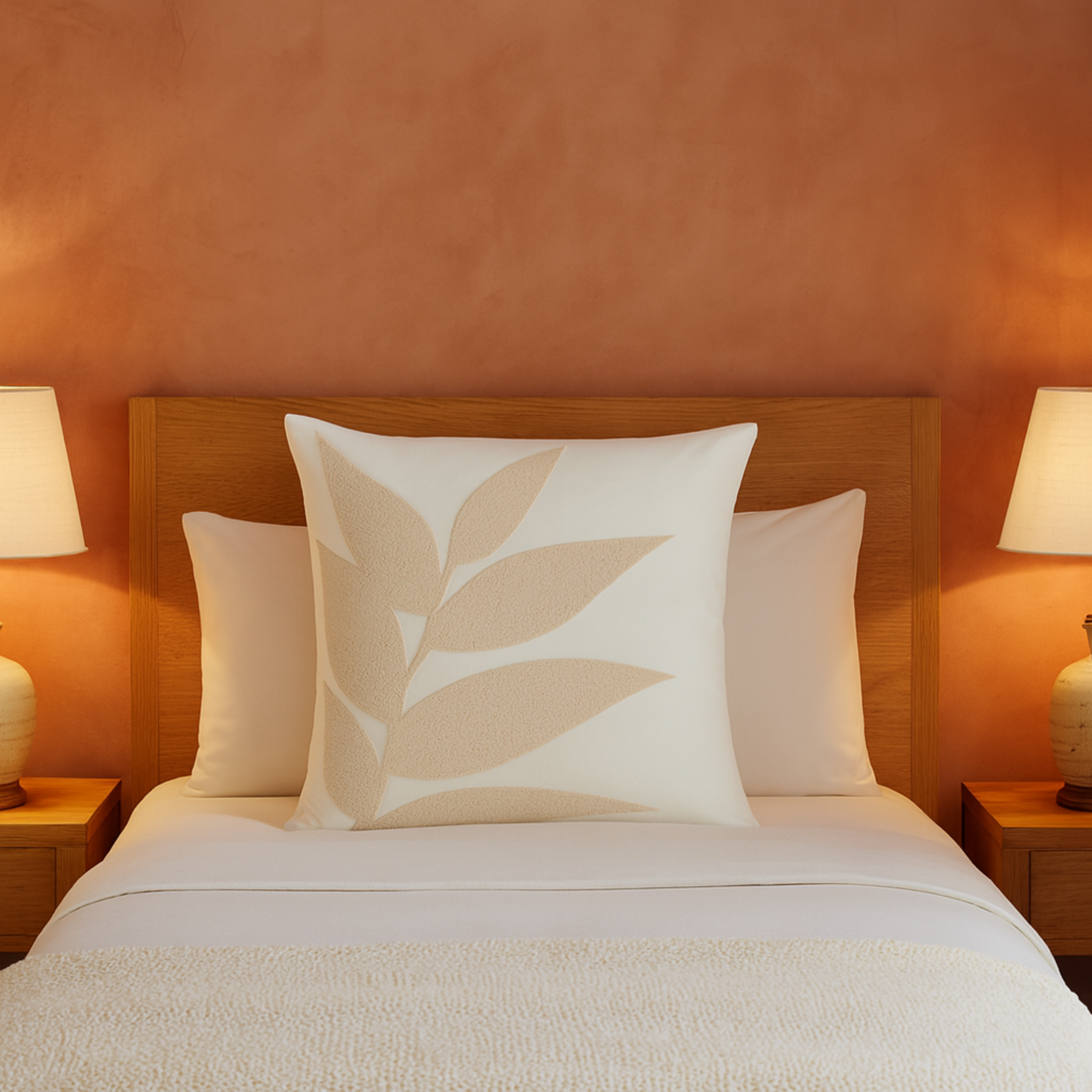 Coussin Feuille Beige Tunisie – Motif Bouclette | Fiolla Home