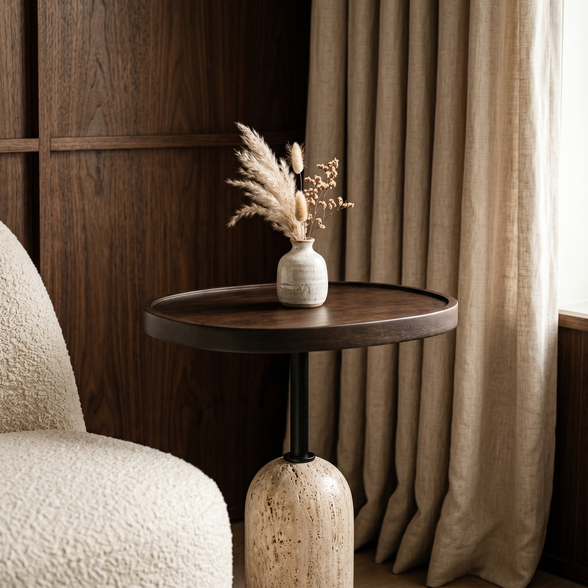Table d'Appoint Ronde Travertin & Bois | Design | Fiolla Home