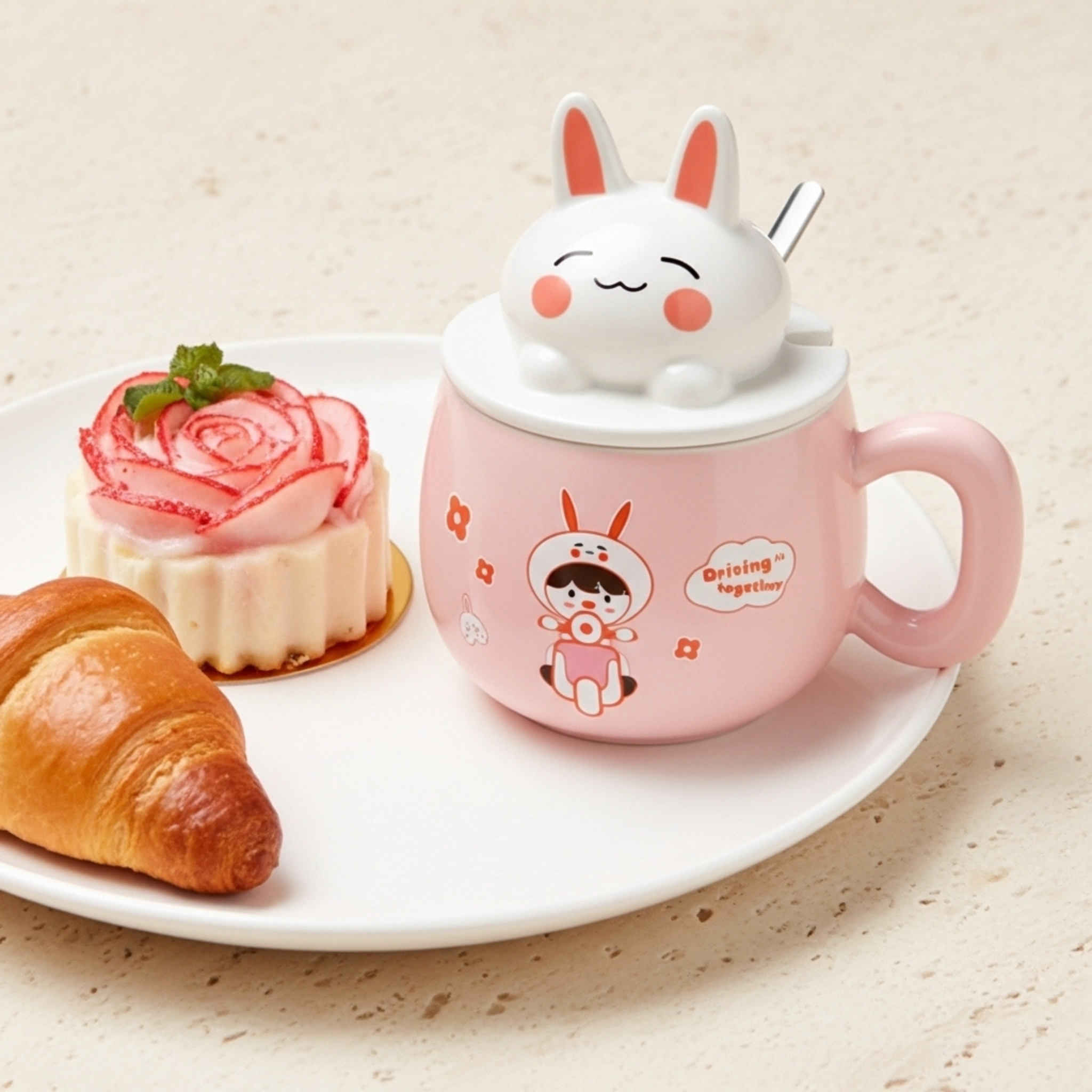 Mug lapin kawaii avec couvercle figurine & cuillère | Fiolla Home
