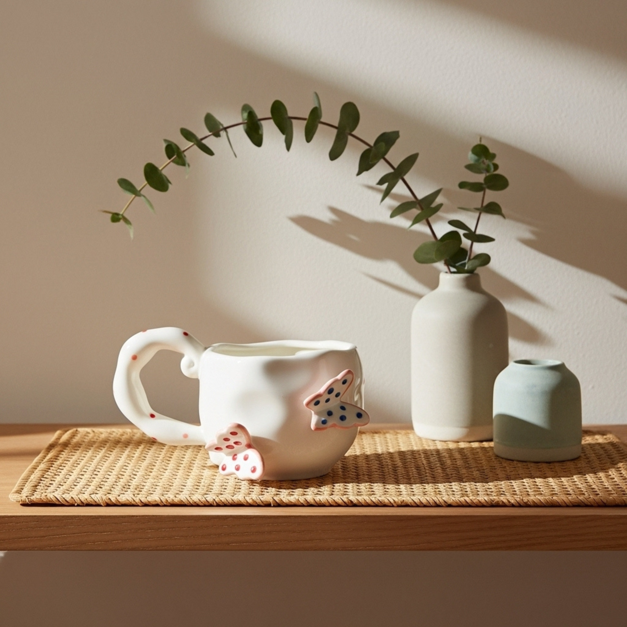 Mug Céramique Papillons Blanc – Café en Plein Air | Fiolla Home