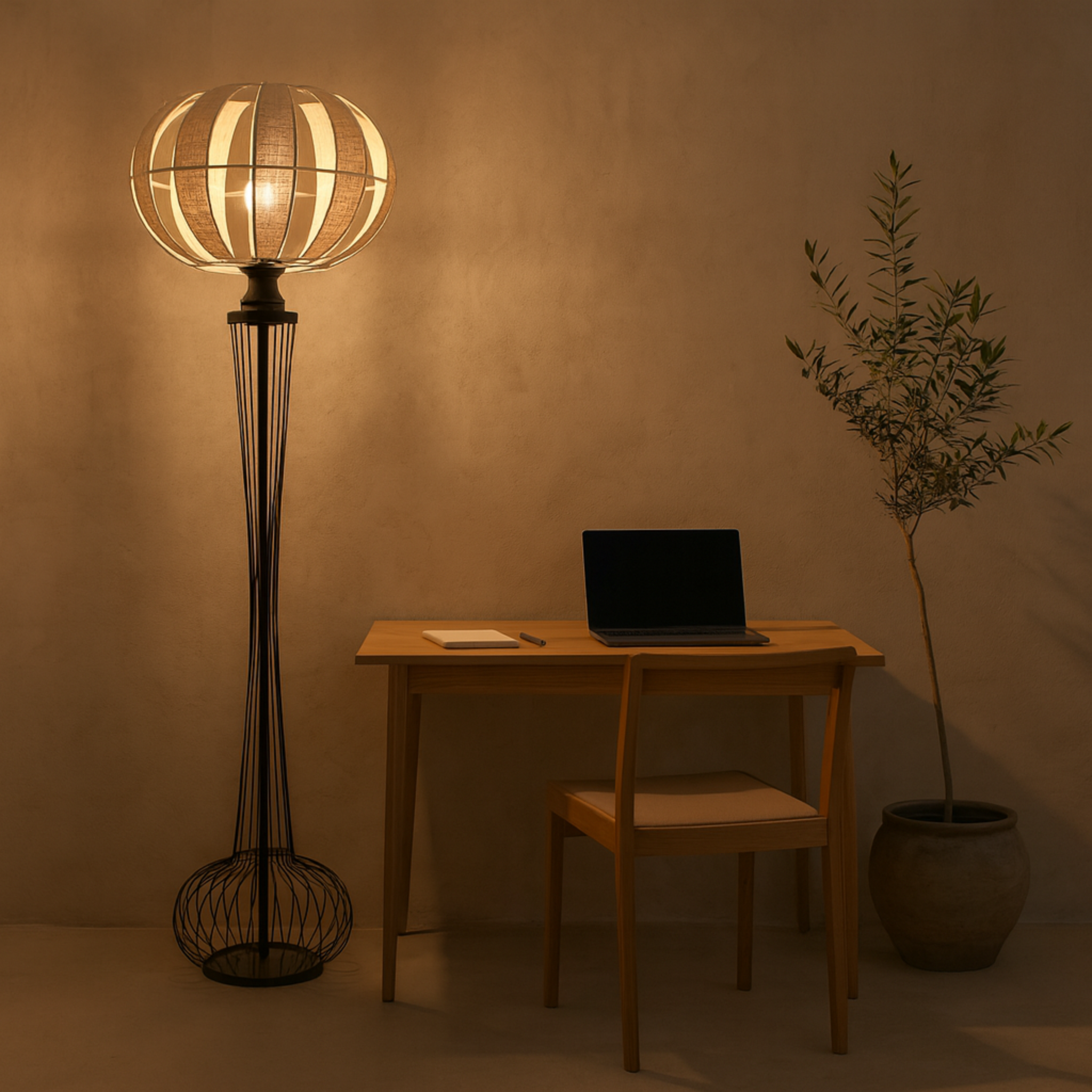 Lampadaire Design en Jute & Métal Noir | Luminaire Artisanal | Tunisie