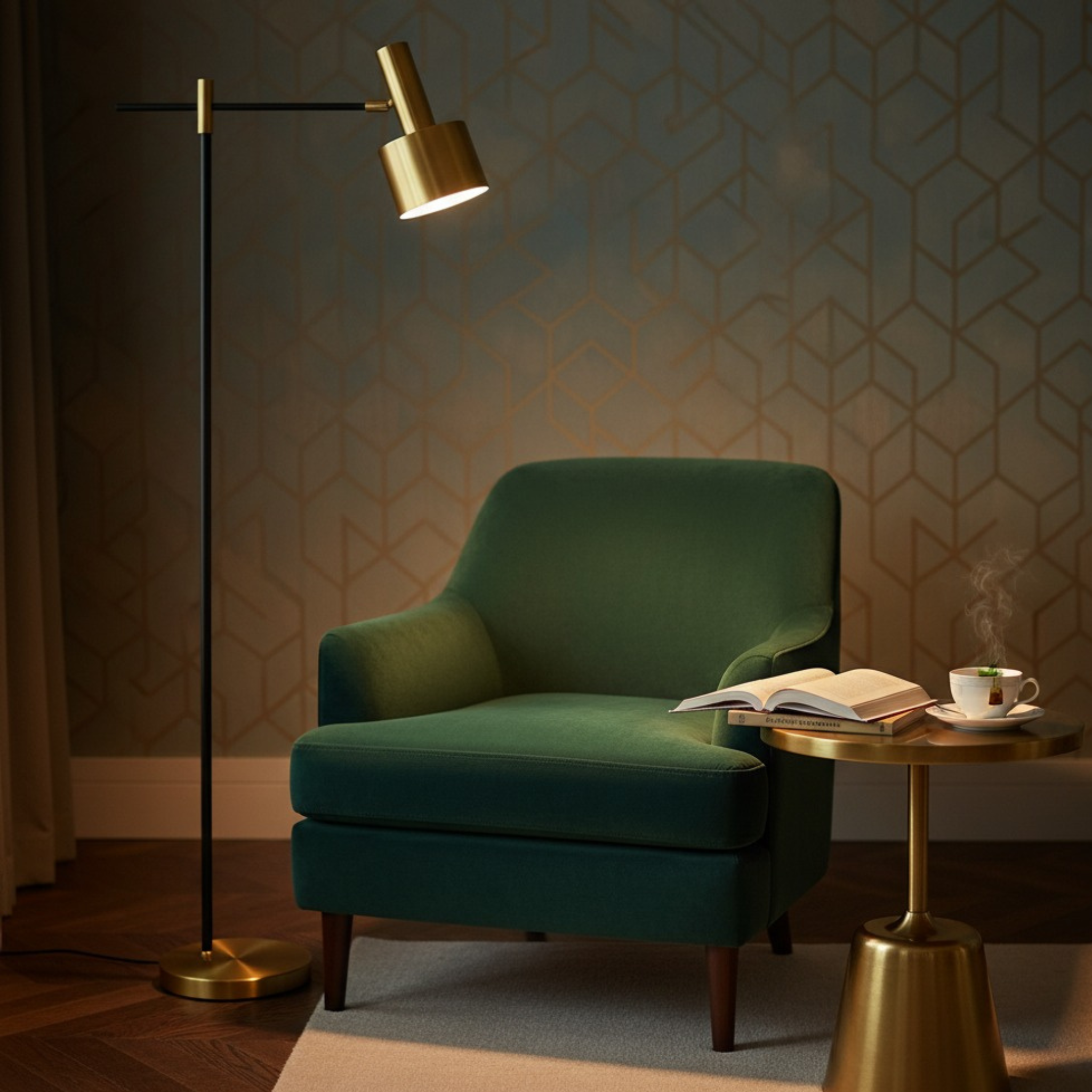 Lampadaire LED Tunisie — Moderne Noir & Laiton, Tête Orientable