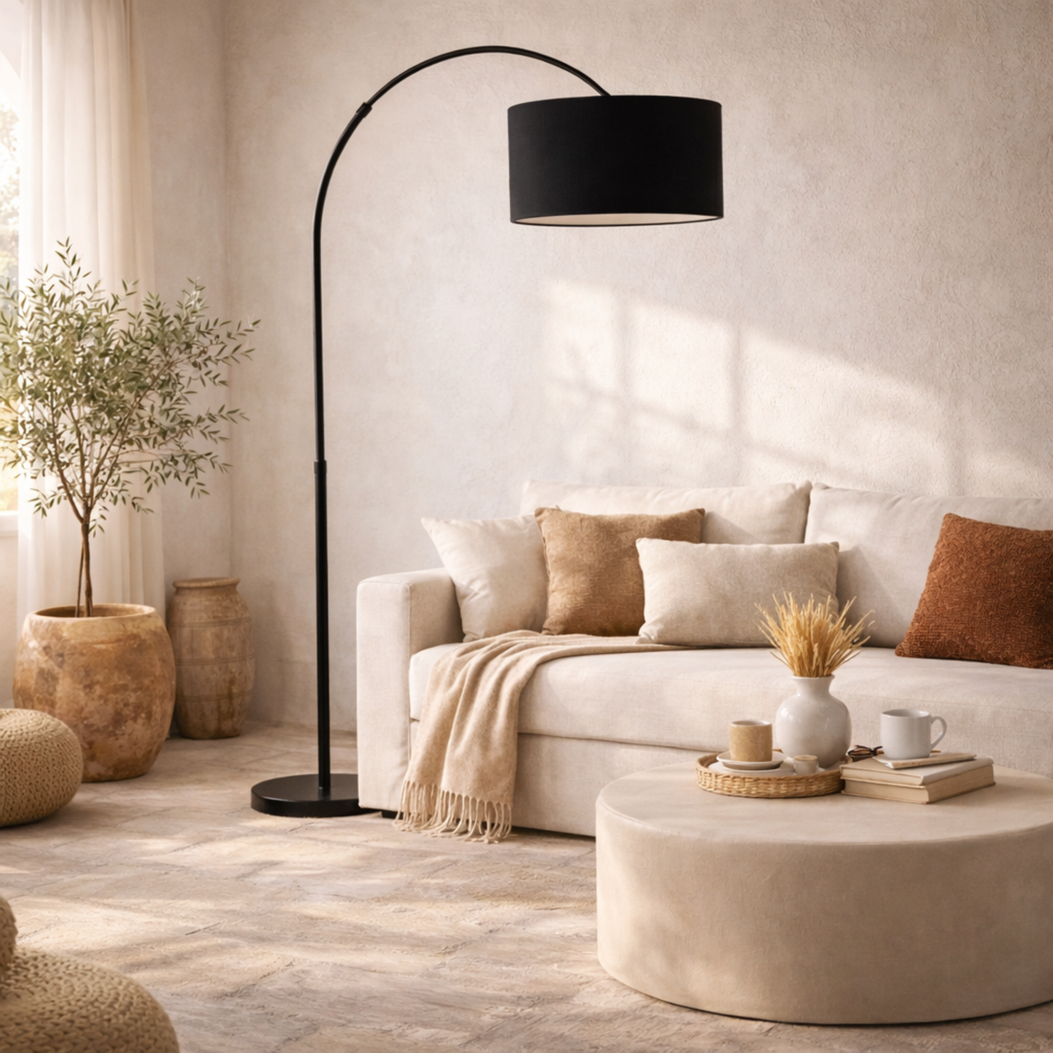 Lampadaire Arc Noir Moderne avec Abat-jour Élégant