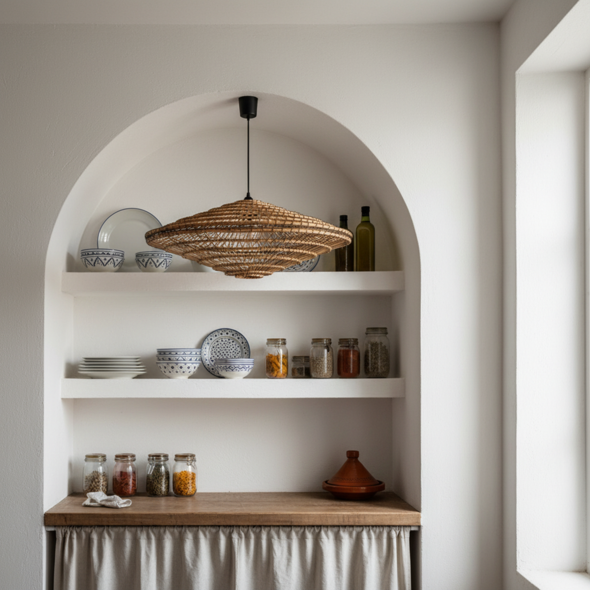 Lustre artisanal en fibres de dattes – Suspension bohème et naturelle