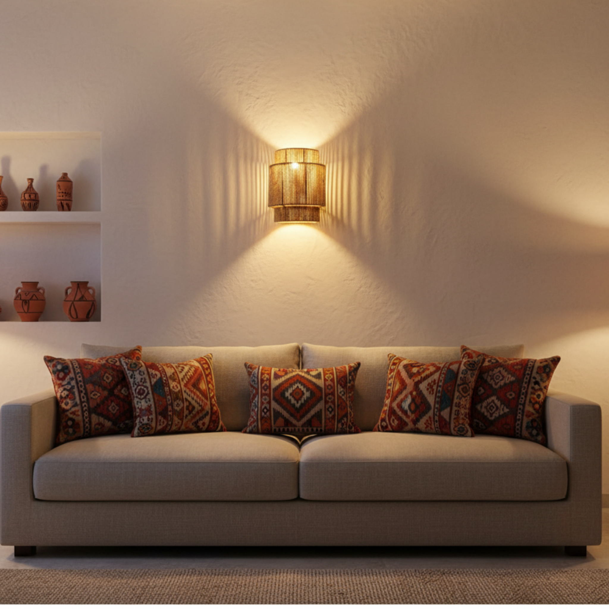 Applique Murale "Kenza" en Jute Tressé – Luminaire Style Boho Naturel