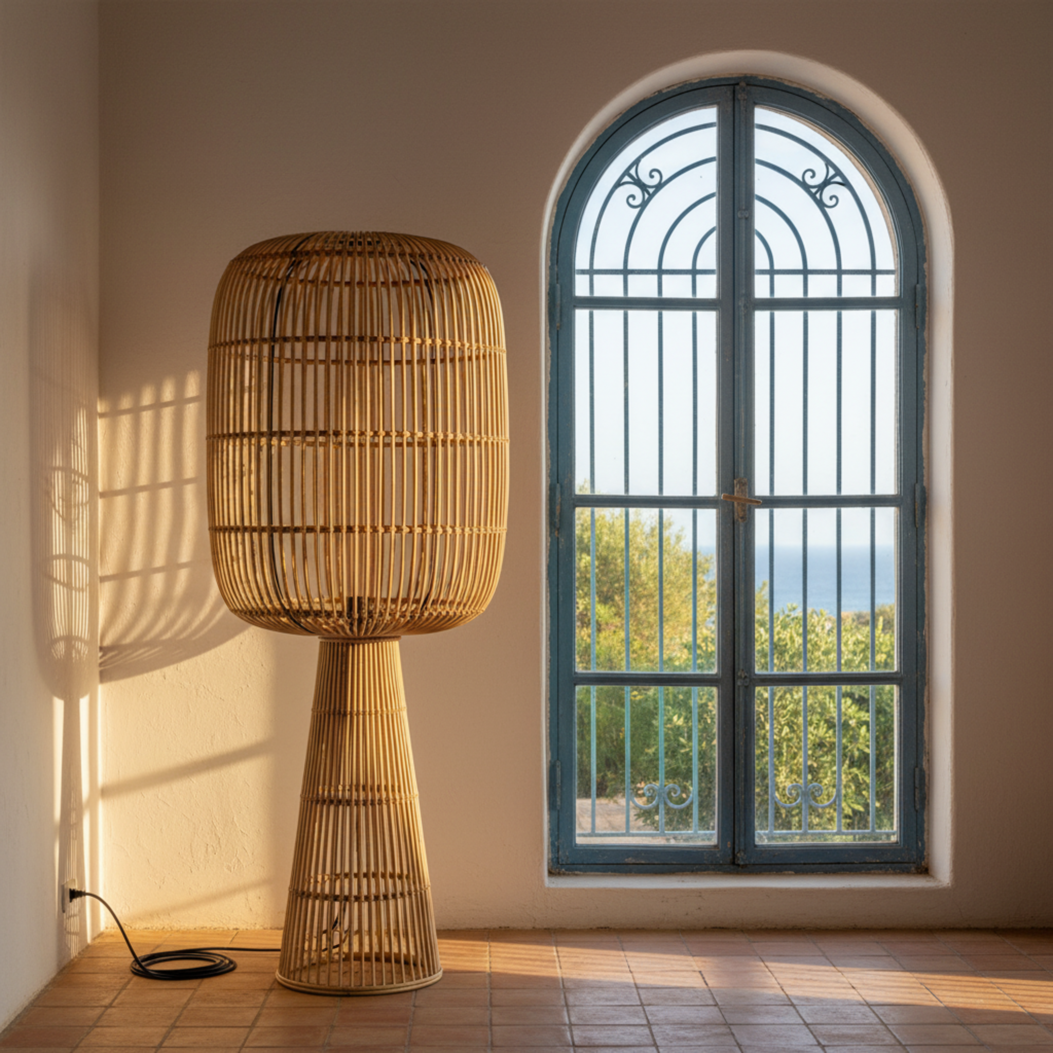 Lampadaire Sur Pied en Rotin Naturel – Design Bohème & Fait Main