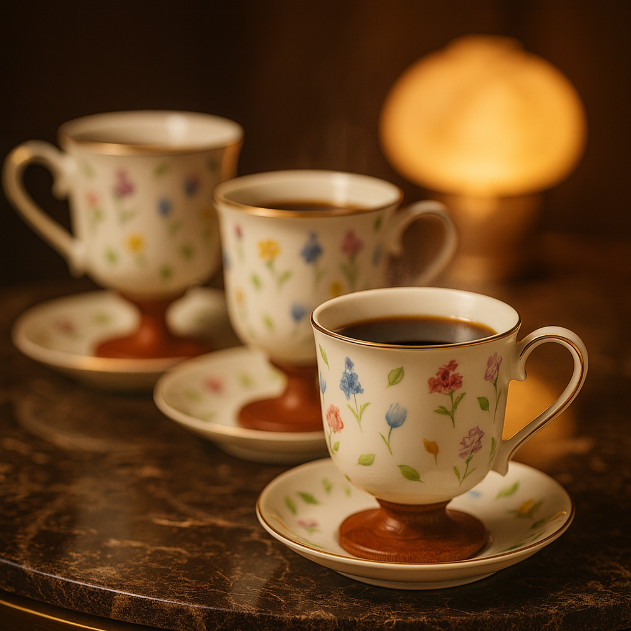 Service à Café Fleuri sur Pied Bois | Café Noir Tunisie | Fiolla Home