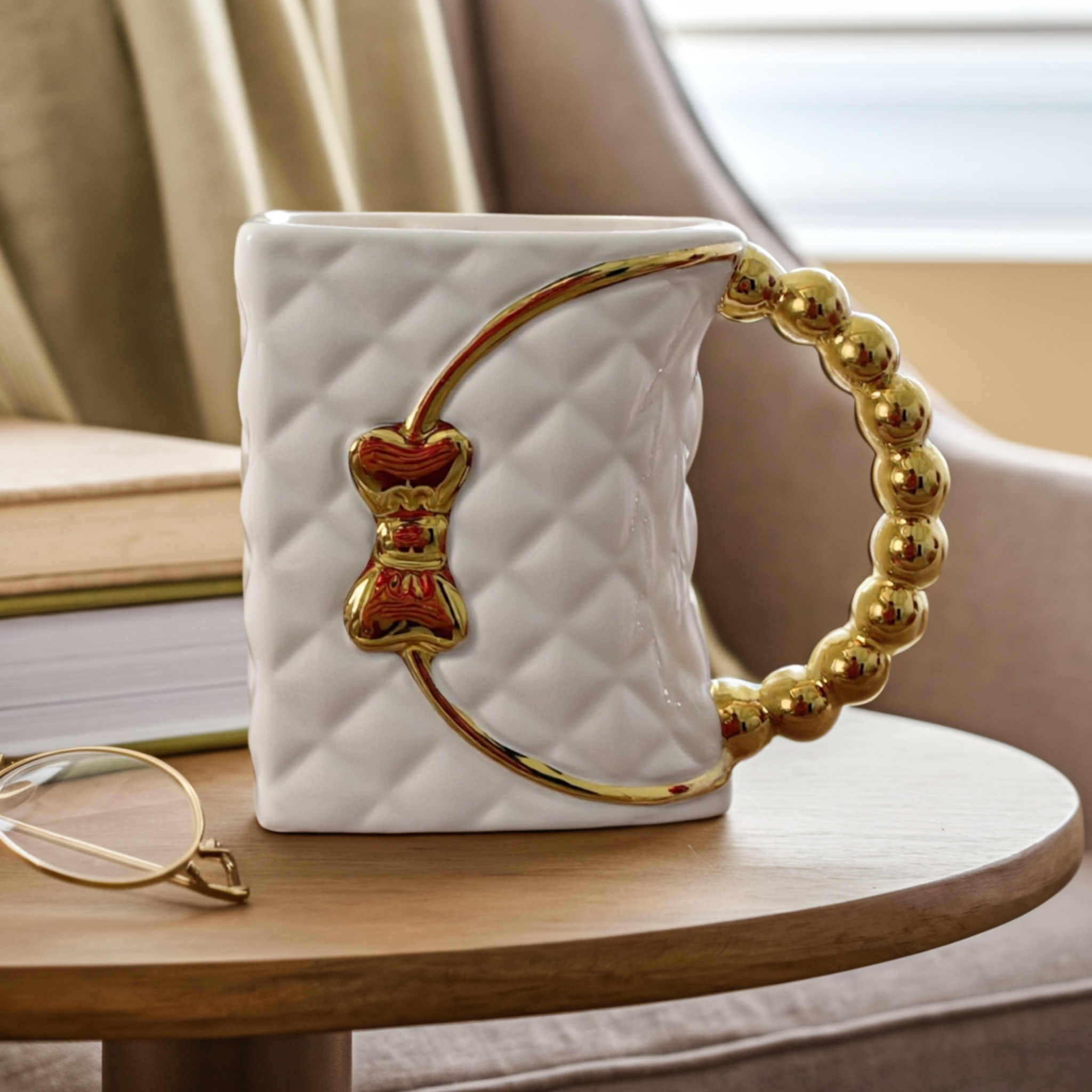 Mug Noir de Luxe | Poignée Dorée Bijou & Style Sac | Fiolla Home