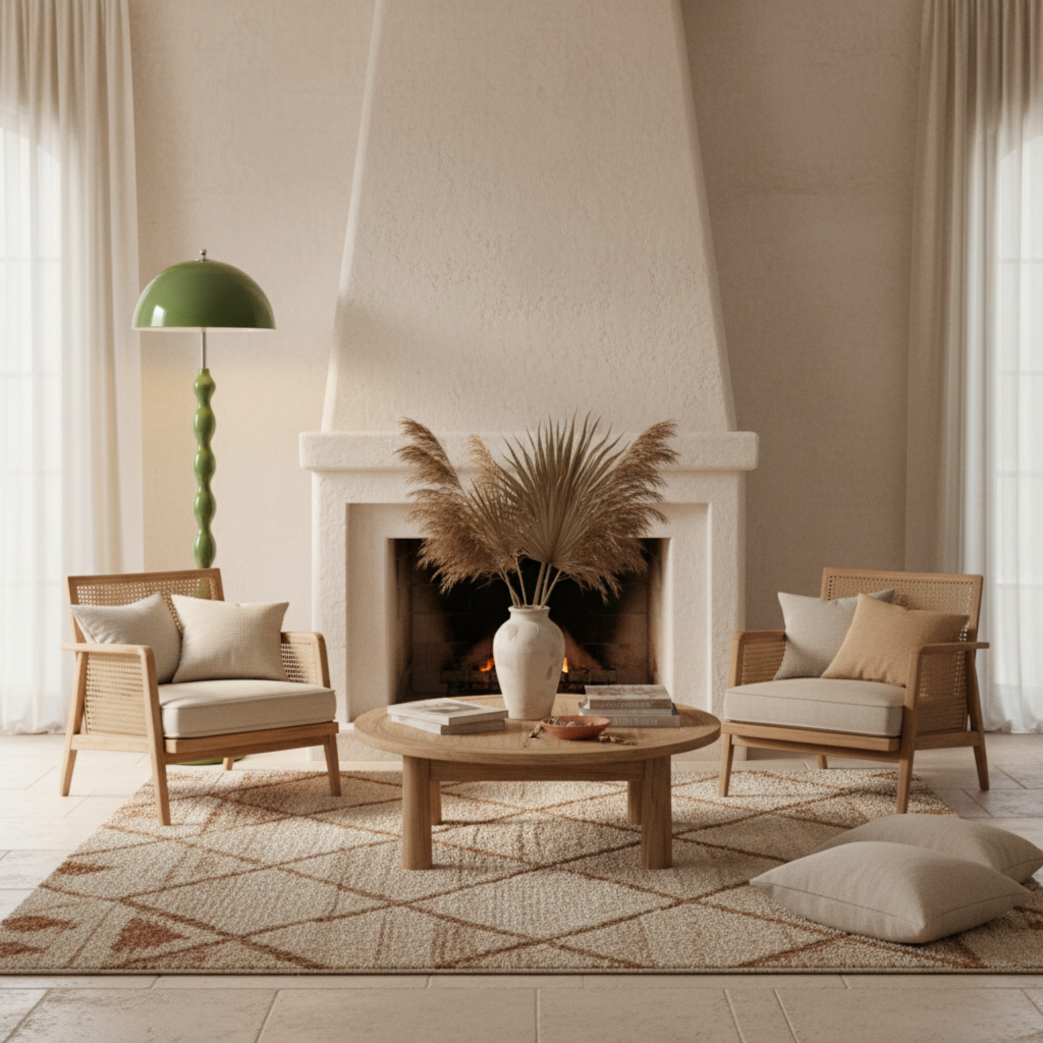 Lampadaire Design "Totem" Vert Olive | Luminaire Salon Style Nature & Rétro Tunisie