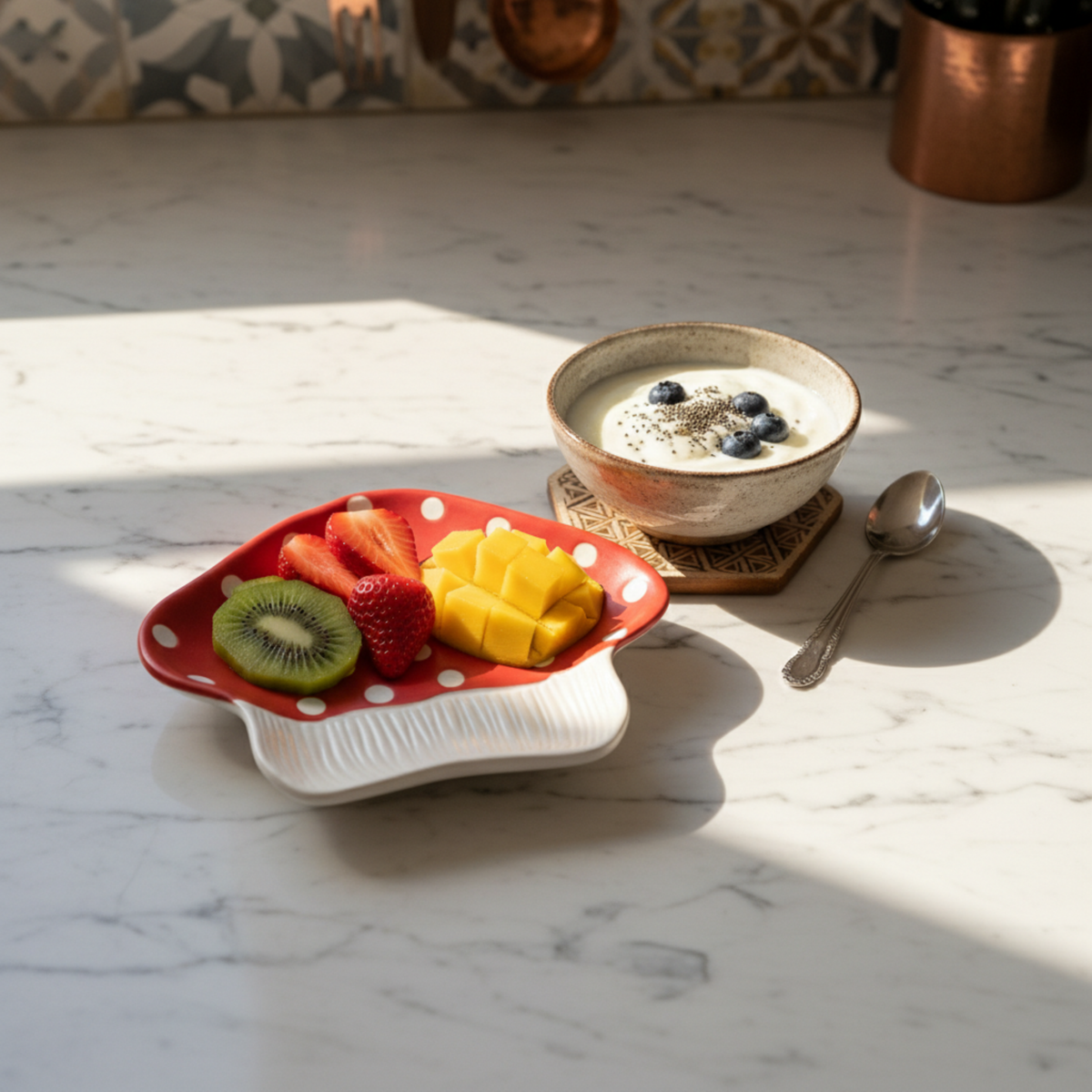Assiette Champignon Céramique - Design Original & Tendance (Rouge)