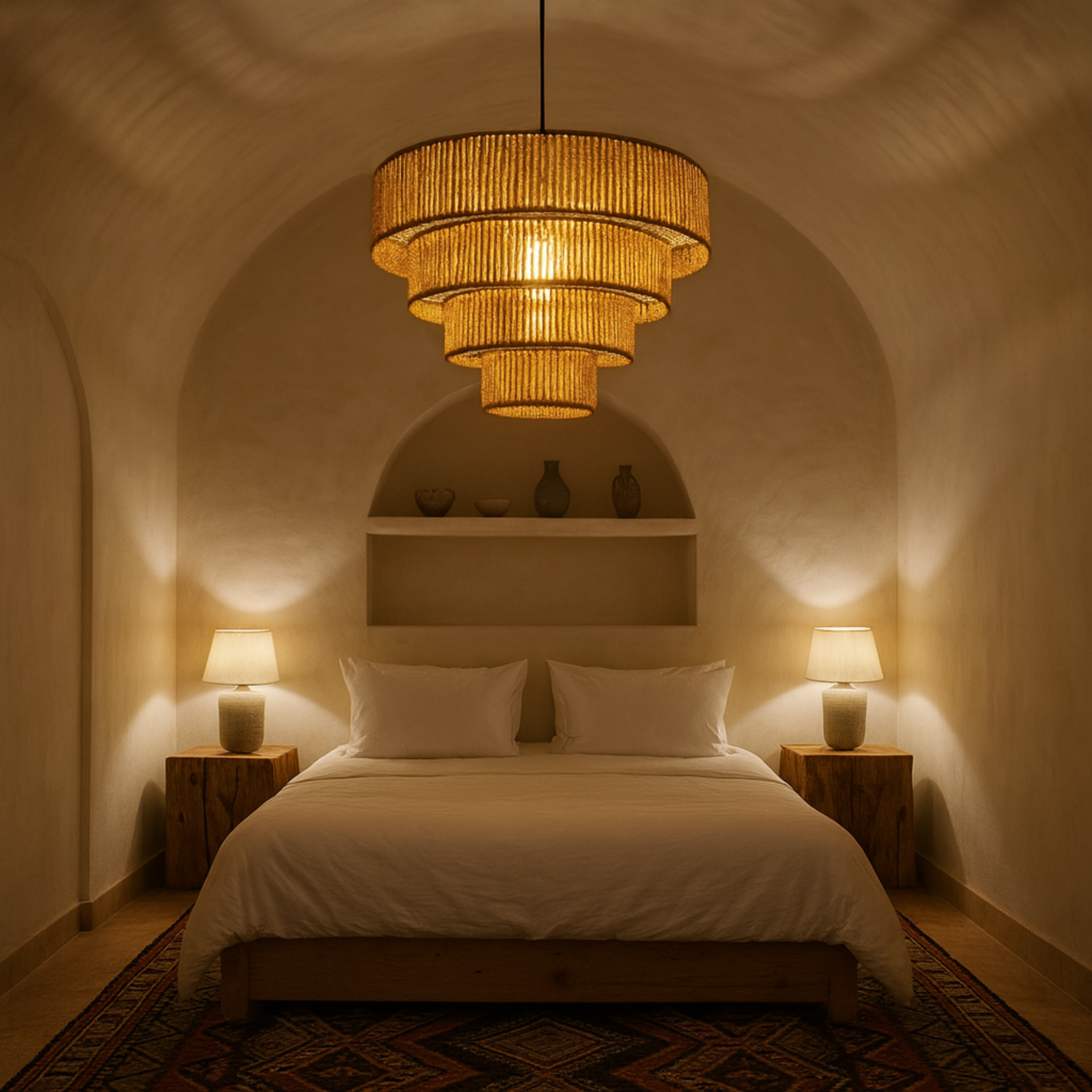 Grand Lustre Artisanal "Helios" en Fibres Naturelles – Bohème Chic