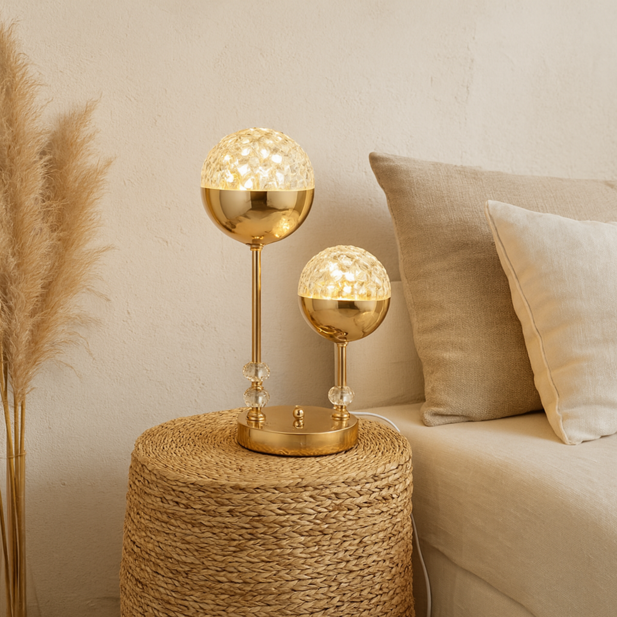 Lampe de Chevet Cristal Doré à Double Globe – Style Luxe