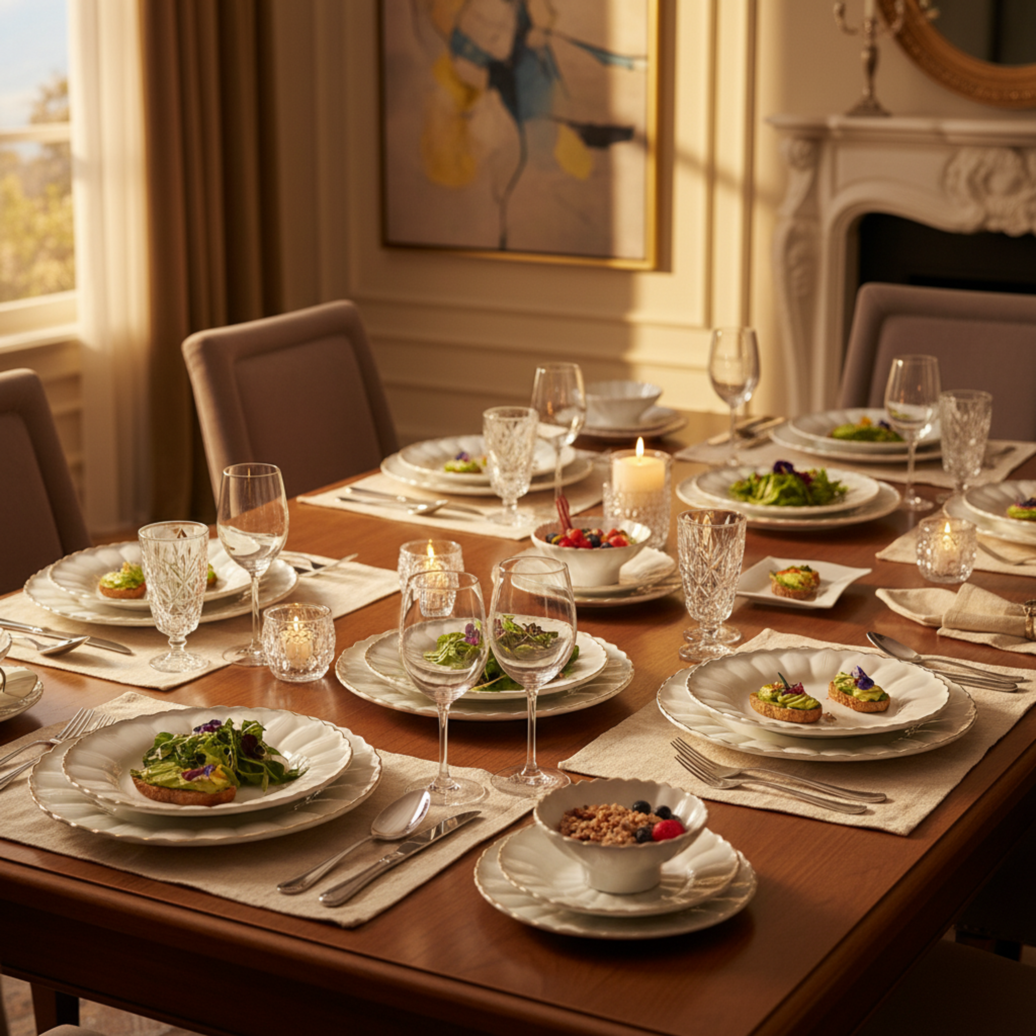 Service de Table 24 Pièces Blanc & Doré – Design Fleur & Liseré Or