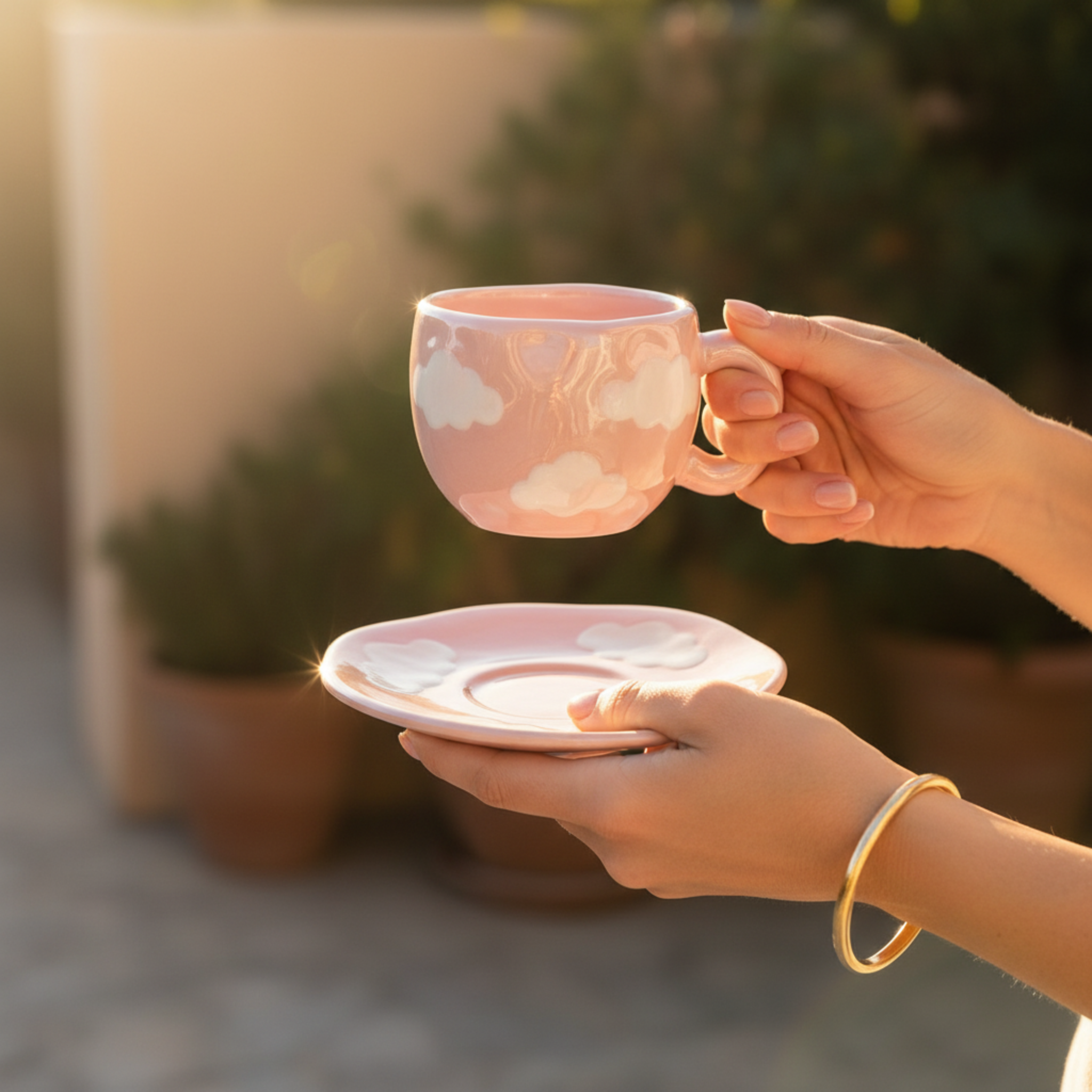 Tasse Nuage Rose en Céramique – Mug Design & Tendance (Soucoupe Incluse)