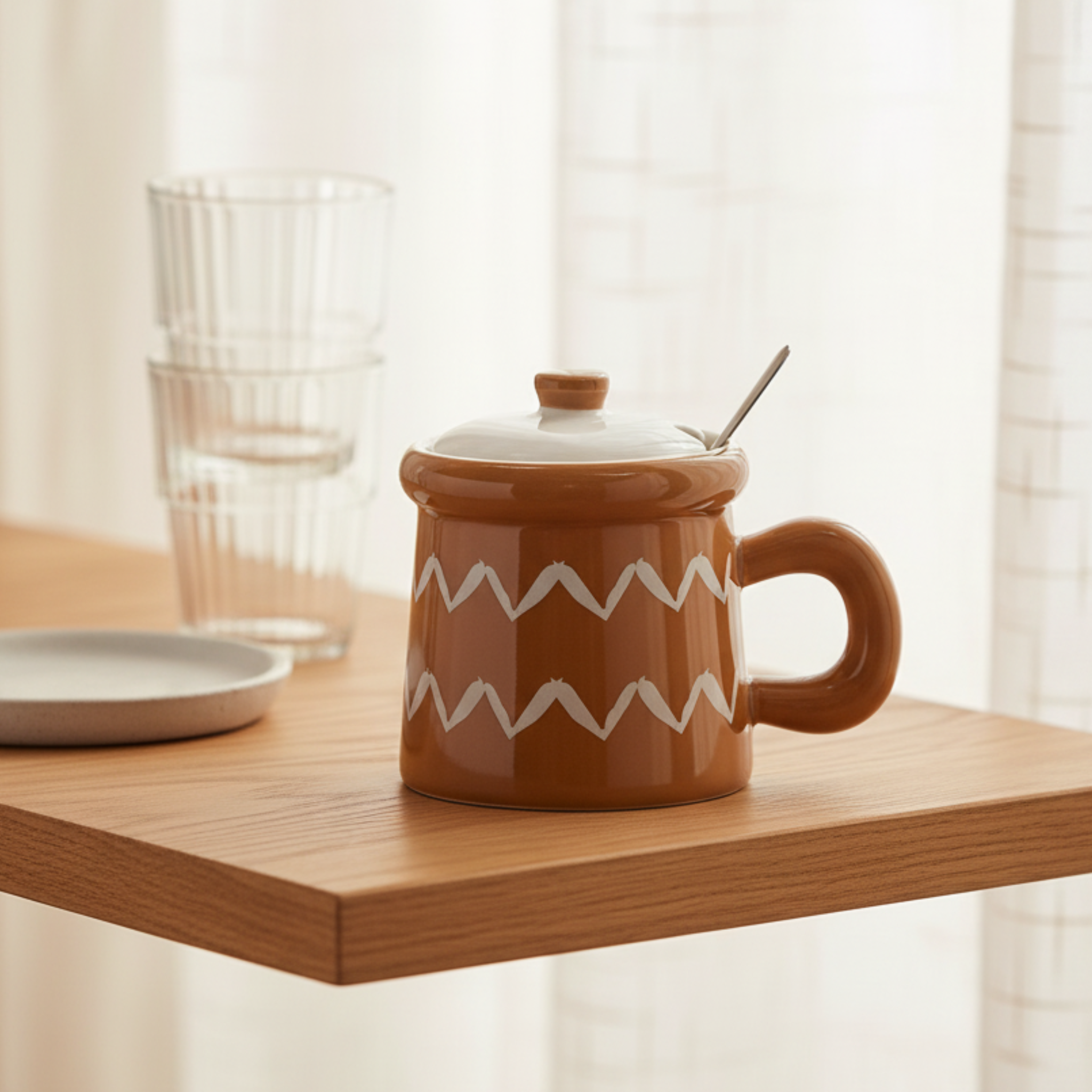 Tasse Céramique Thé Café | Couvercle & Cuillère | Fiolla Home