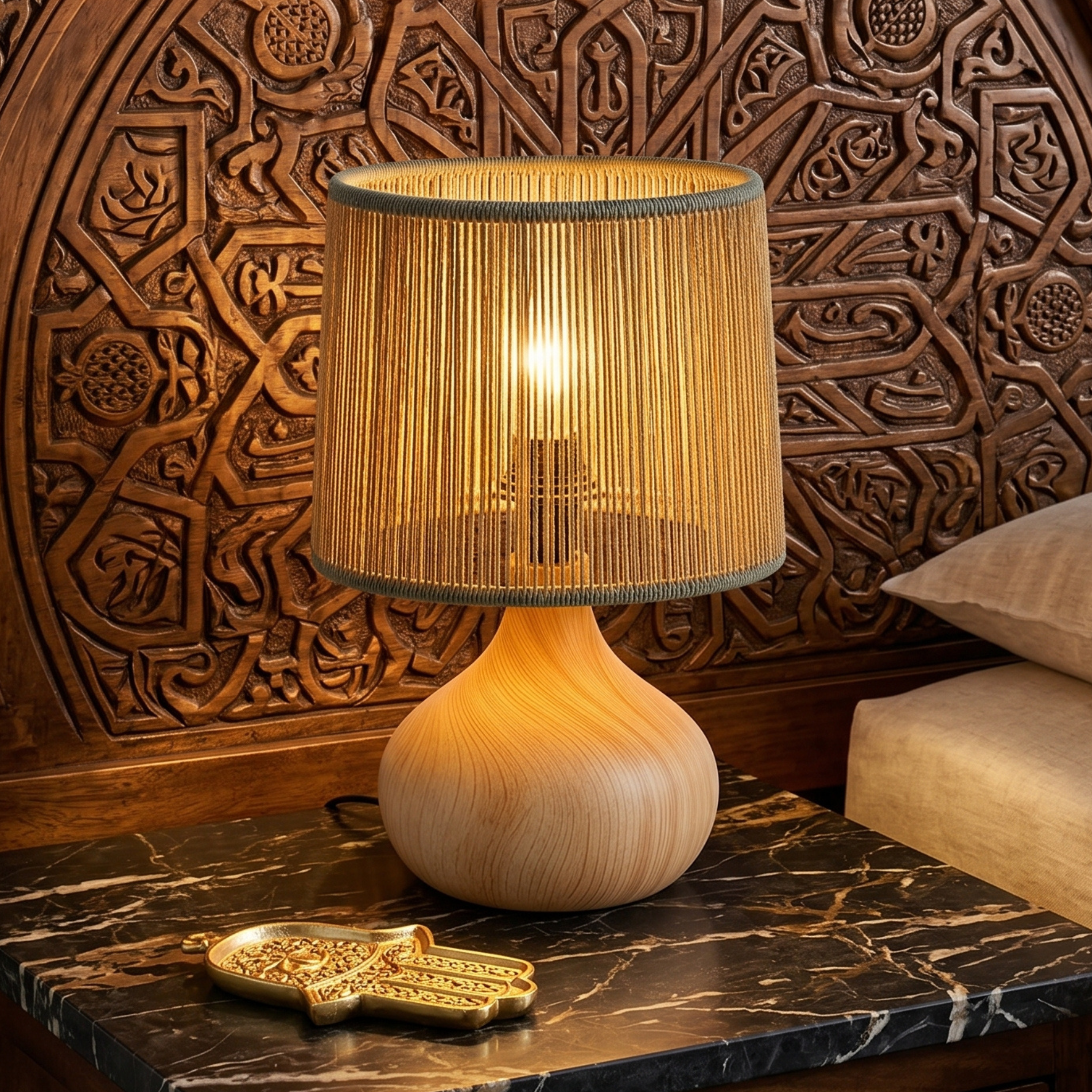Lampe à Poser Boho | Design Jute & Bois Fait Main | Fiolla Home