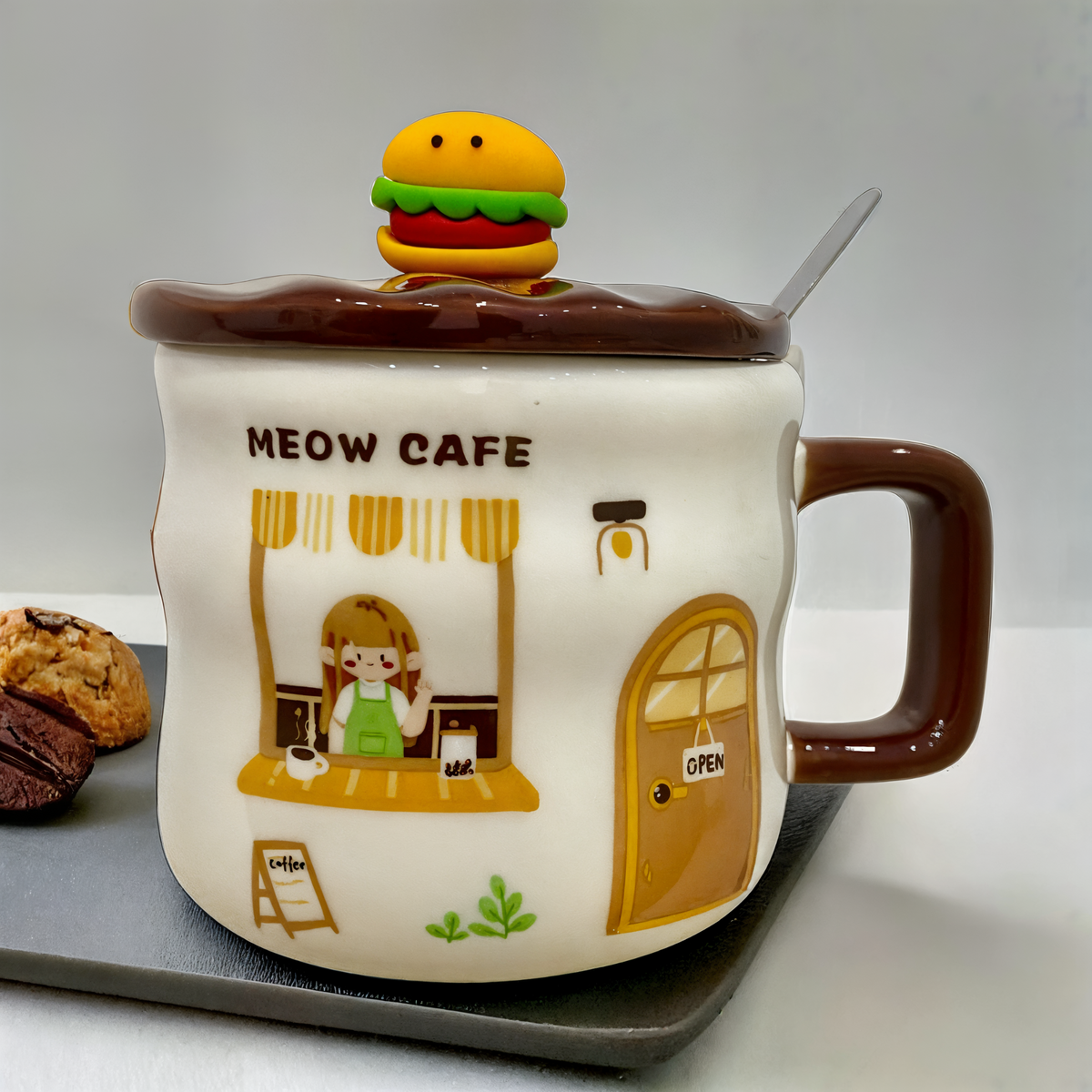 Mug Meow Café | Design Original avec Couvercle Ludique | Fiolla Home