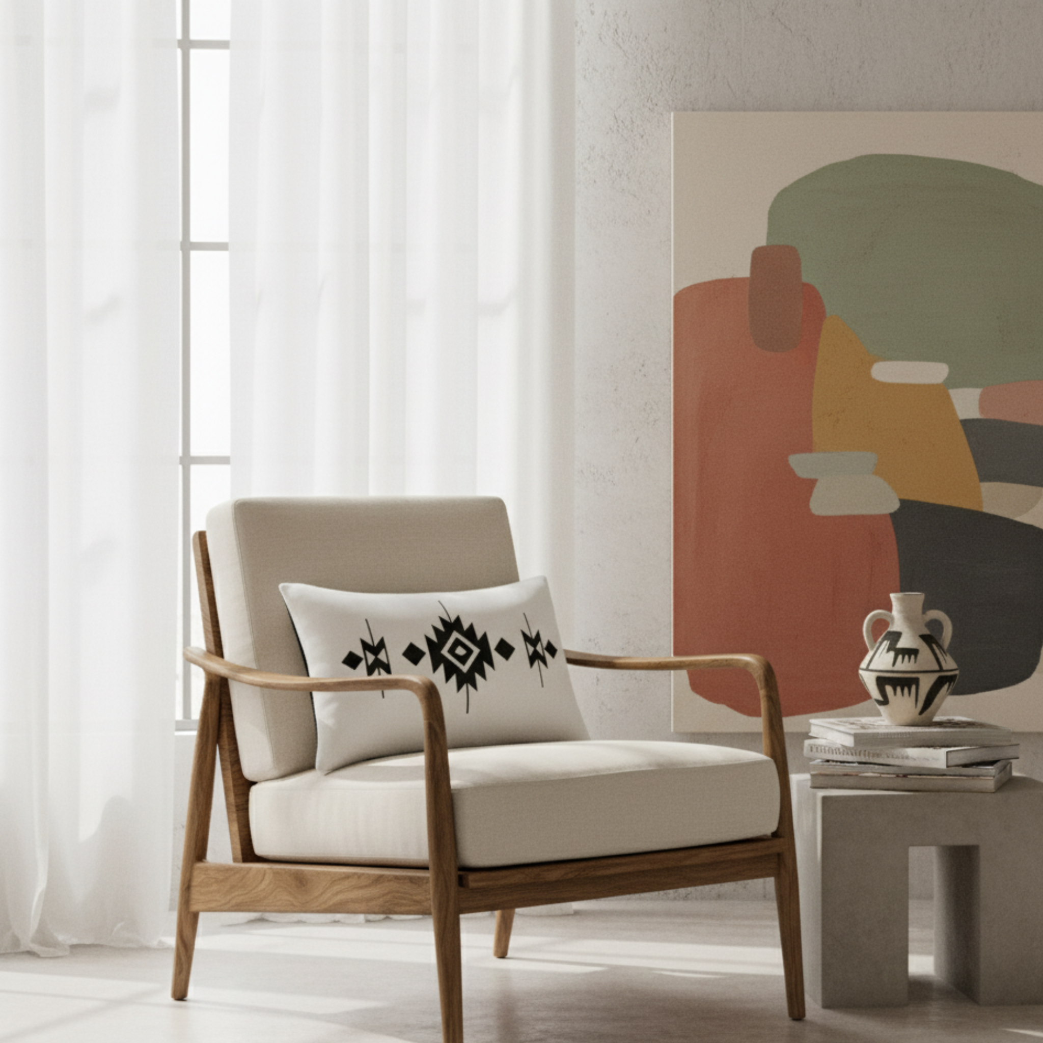 Coussin Motif Amazigh Noir & Blanc – Esprit Nomade Tunisie