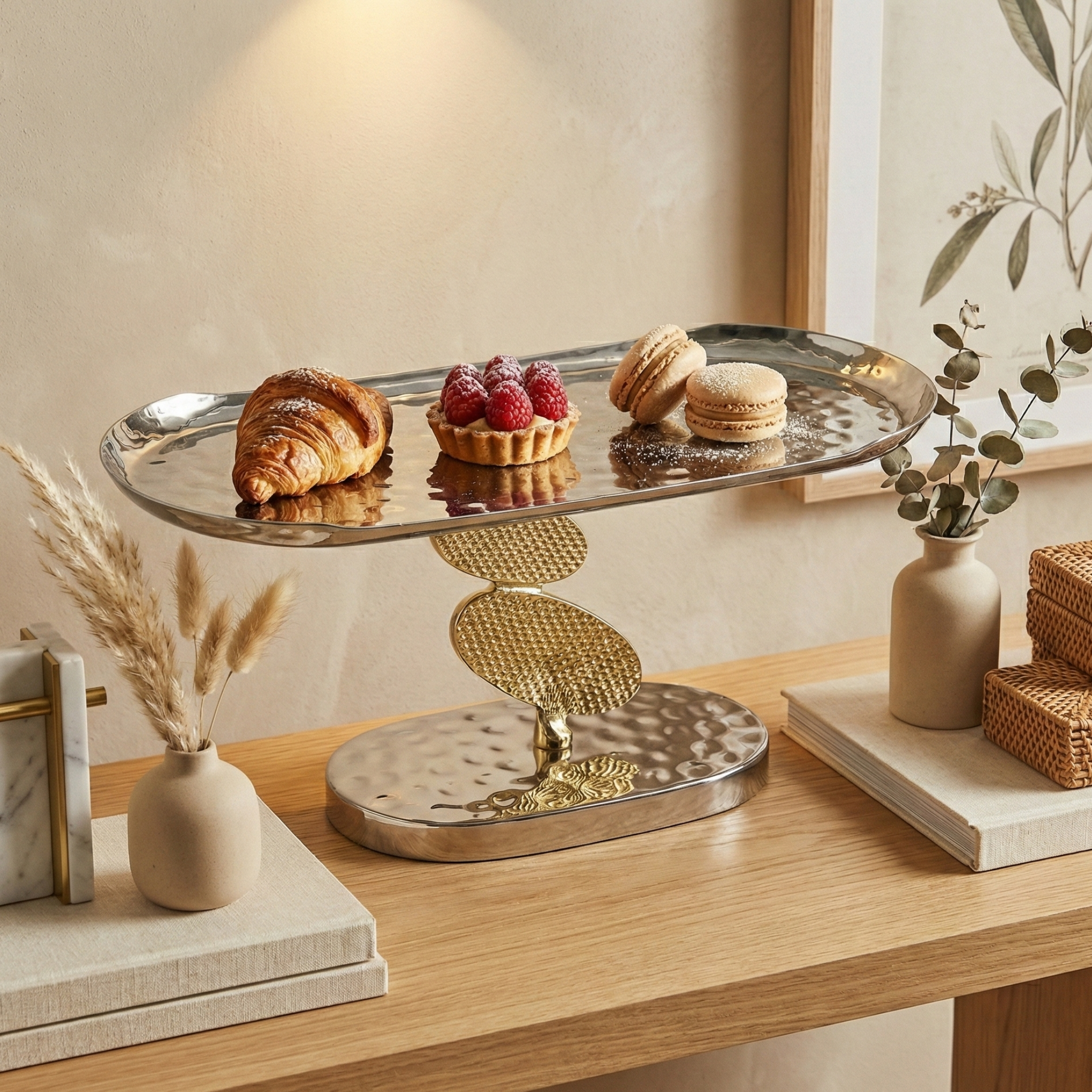 Présentoir de Table Design Cactus – Cuivre Indien & Argent Premium