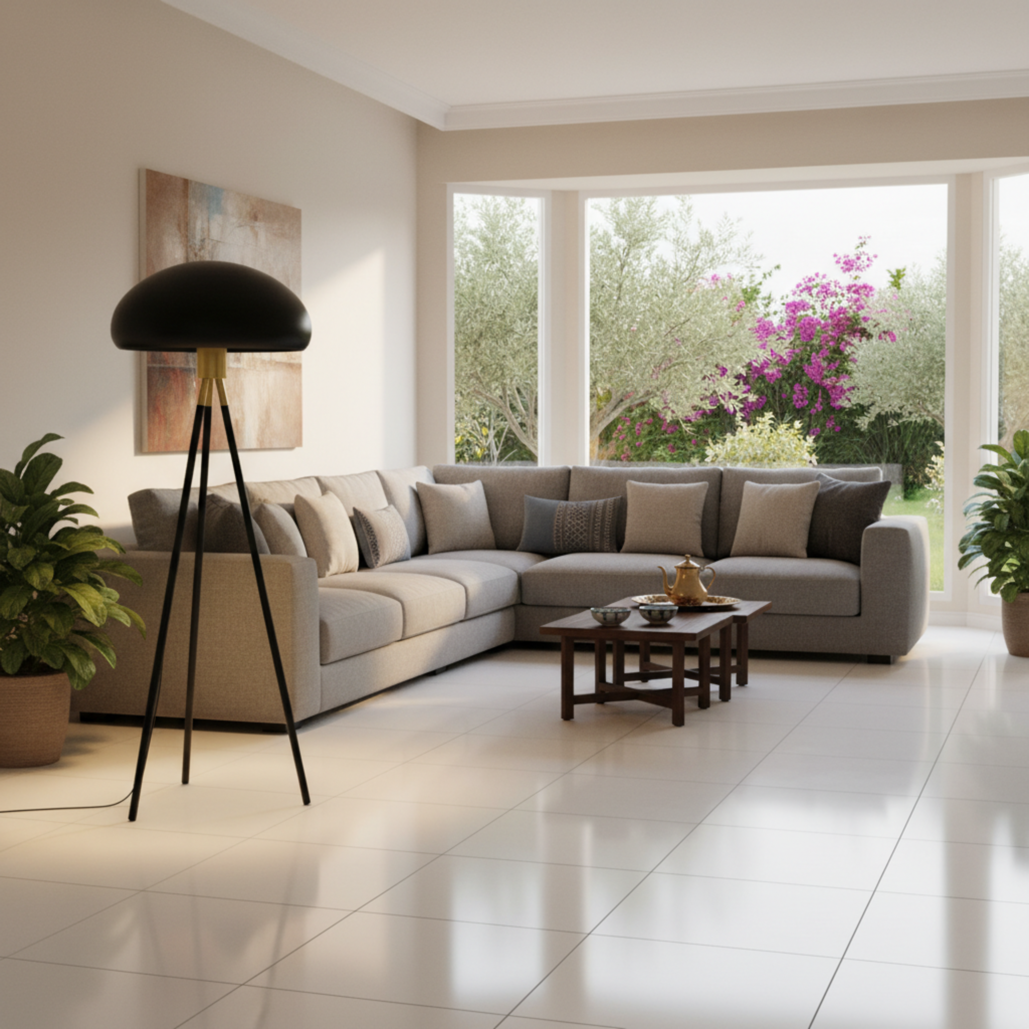 Lampadaire Trépied Noir et Or – Design Luxe pour Salon en Tunisie