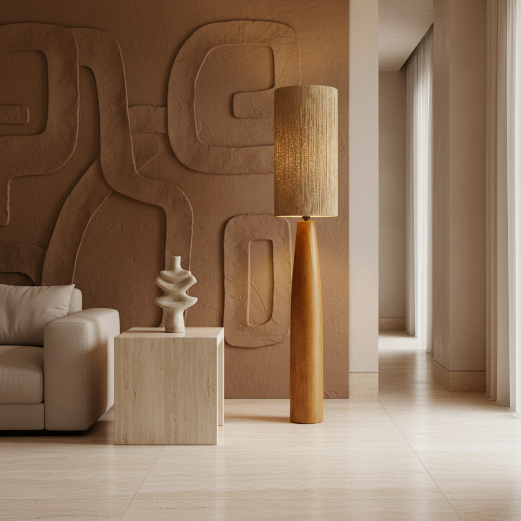 Lampadaire en Bois Rouge Fait Main Tunisie | Fiolla Home