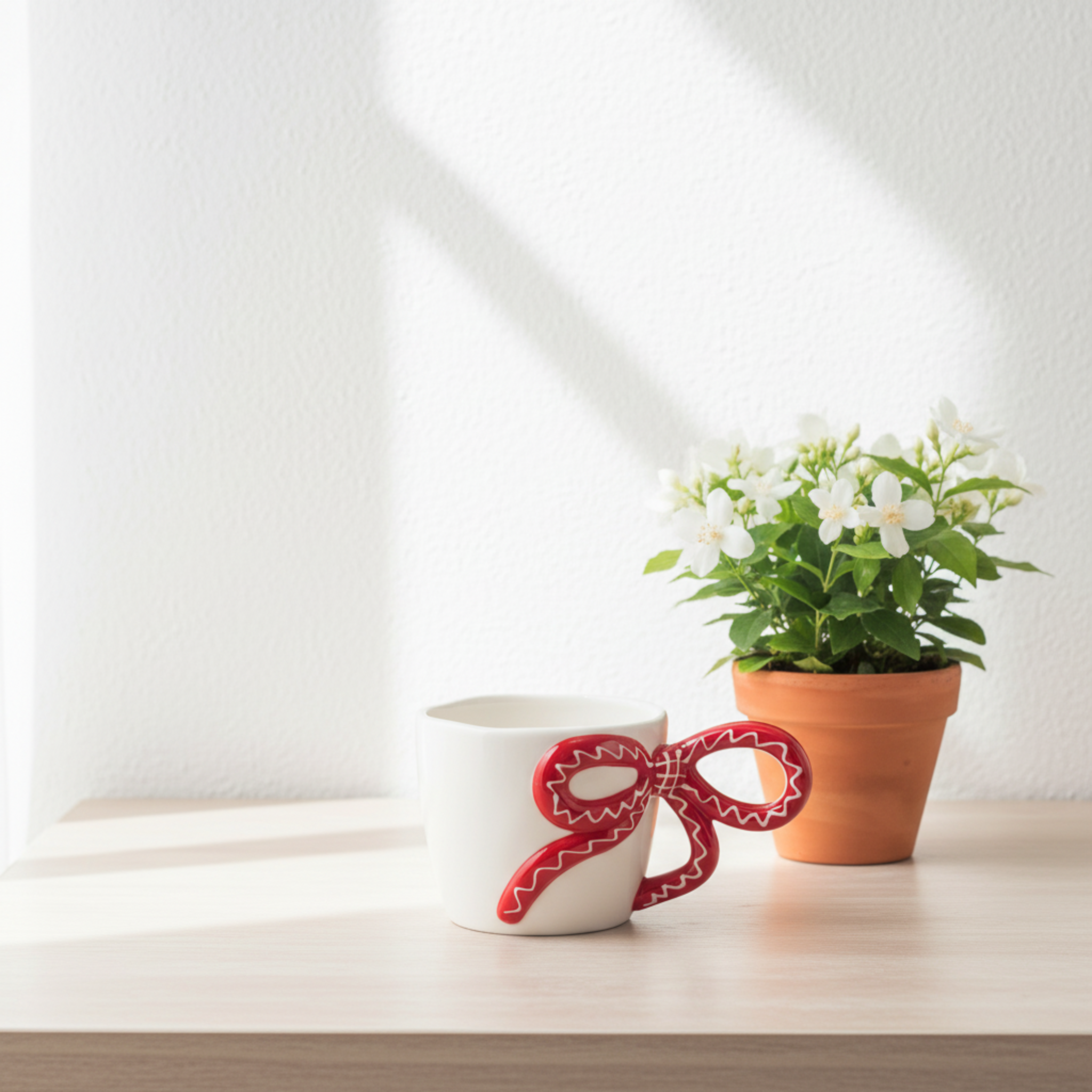 Mug Céramique Anse Nœud Rouge – Tasse Design & Tendance Tunisie