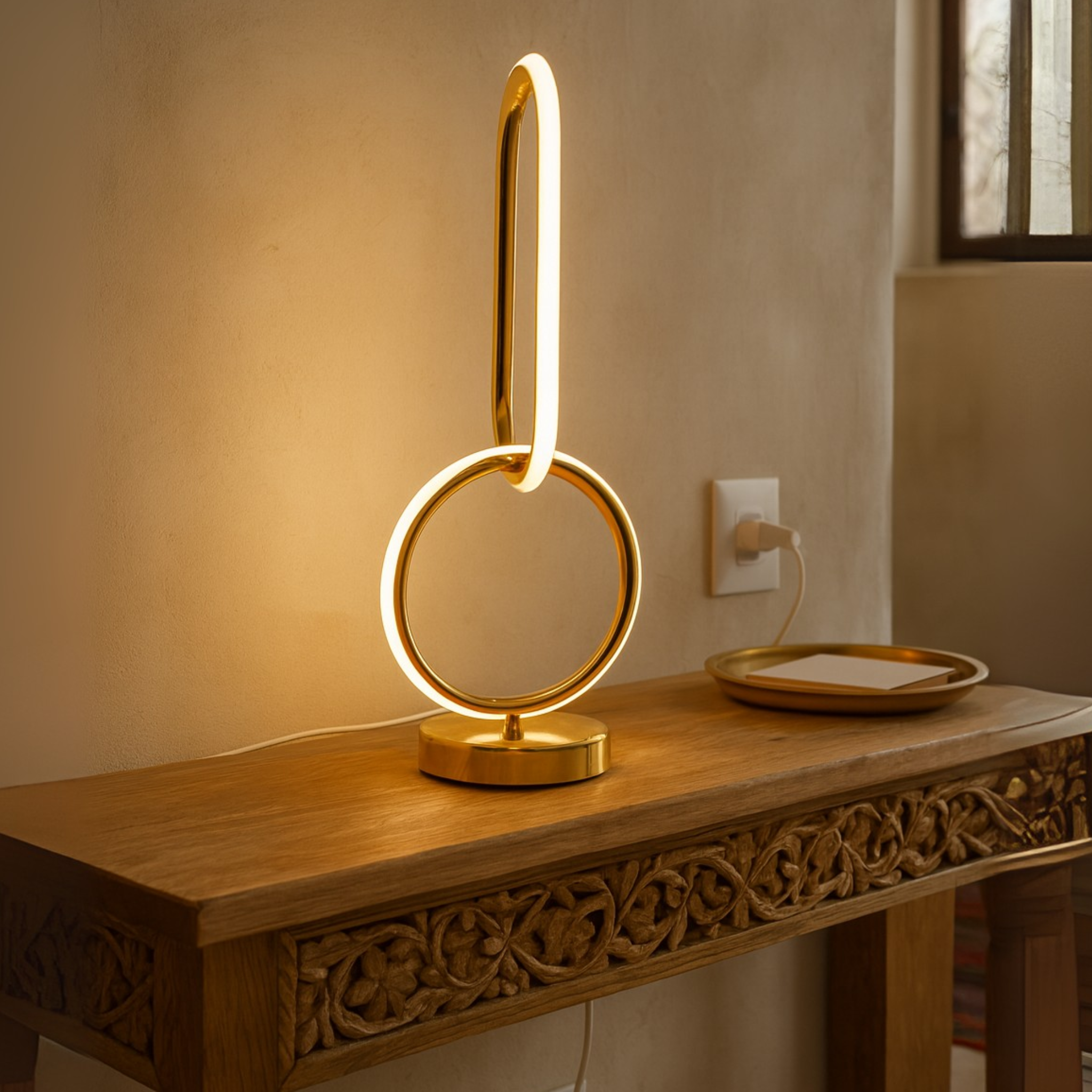 Lampe de Chevet LED Cercle Doré | Veilleuse Chambre Tunisie | Fiolla Home