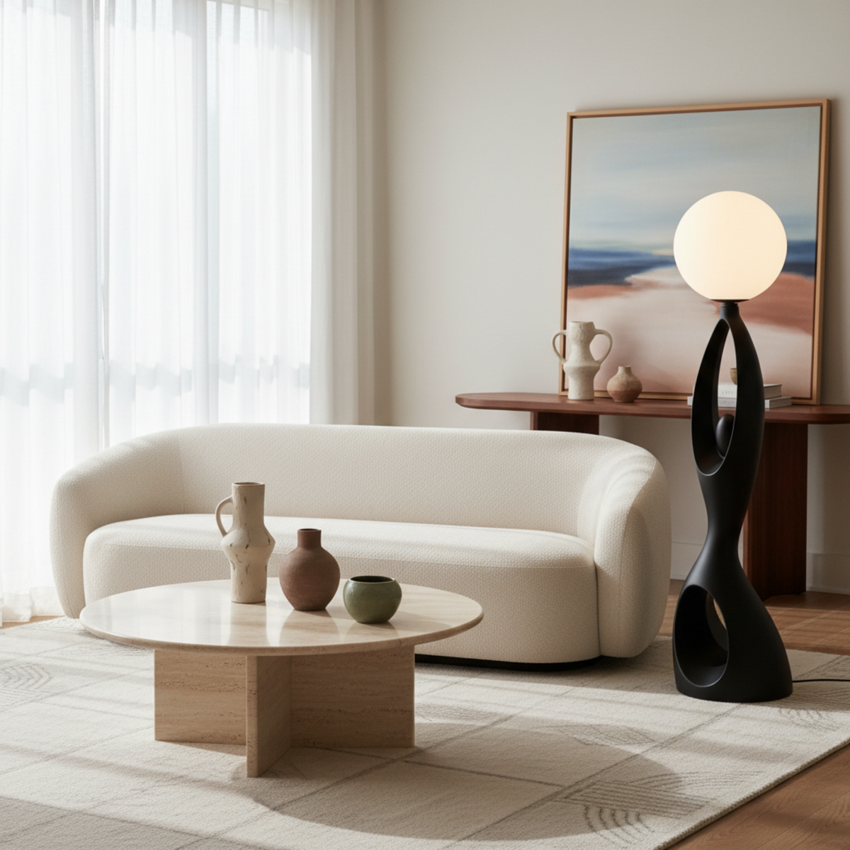 Lampadaire Sculptural "Silhouette" Noir – Design Artistique & Premium Tunisie