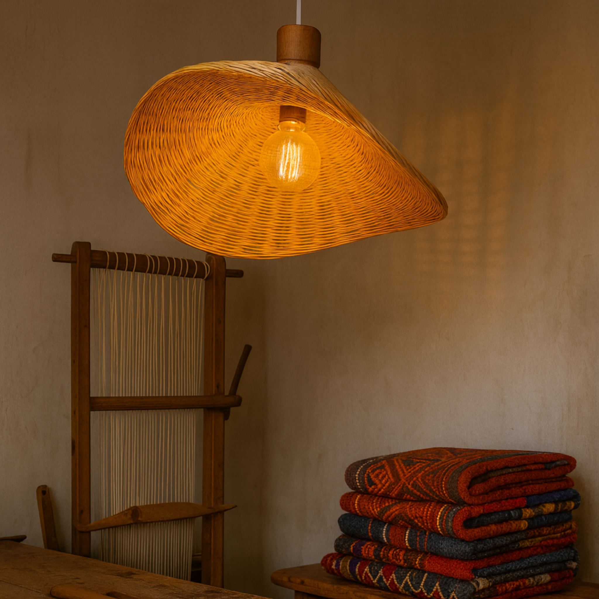 Lustre rotin industriel Tunisie | Forme asymétrique | Fiolla Home
