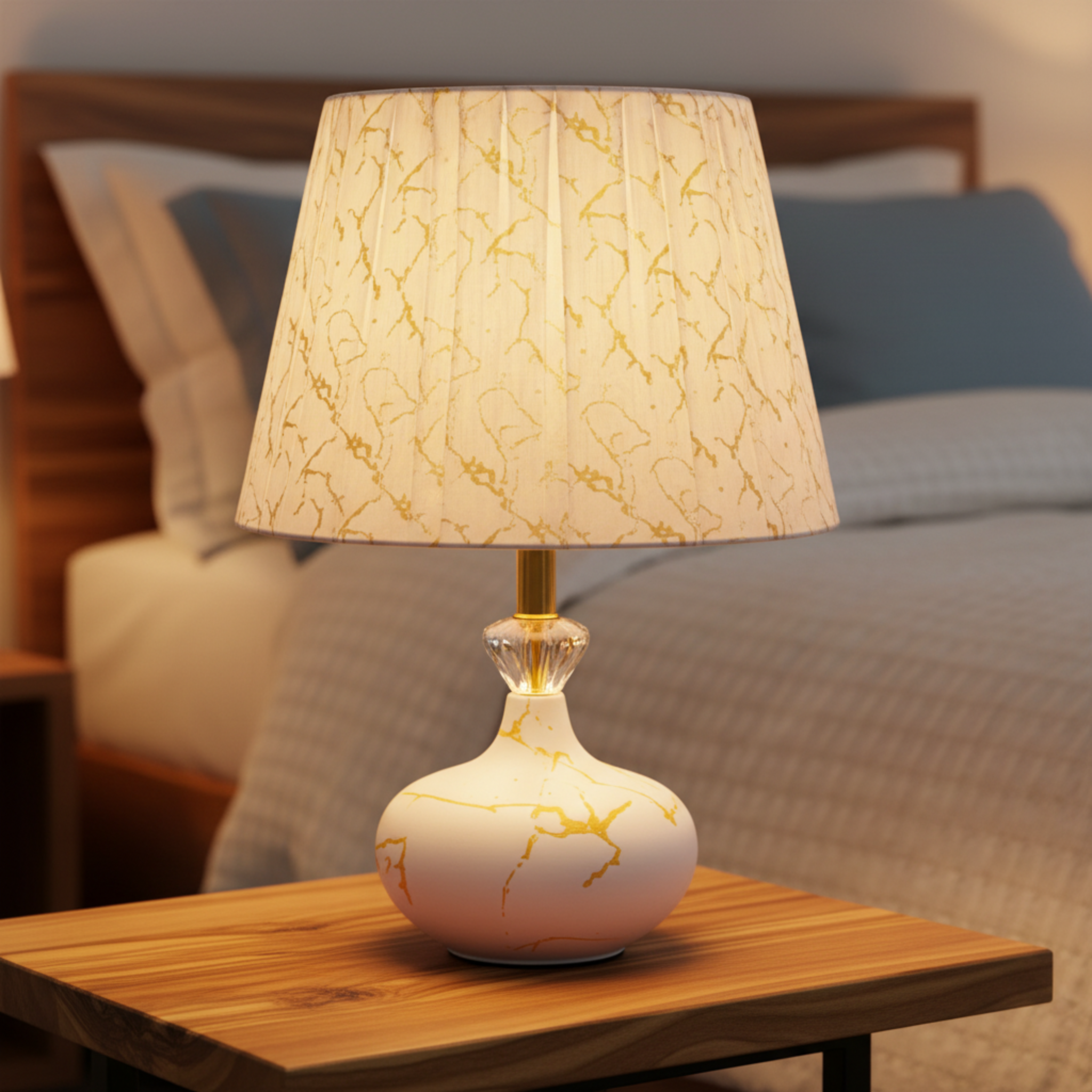 Lampe de Nuit en Marbre Doré – Raffinement et Ambiance Apaisante