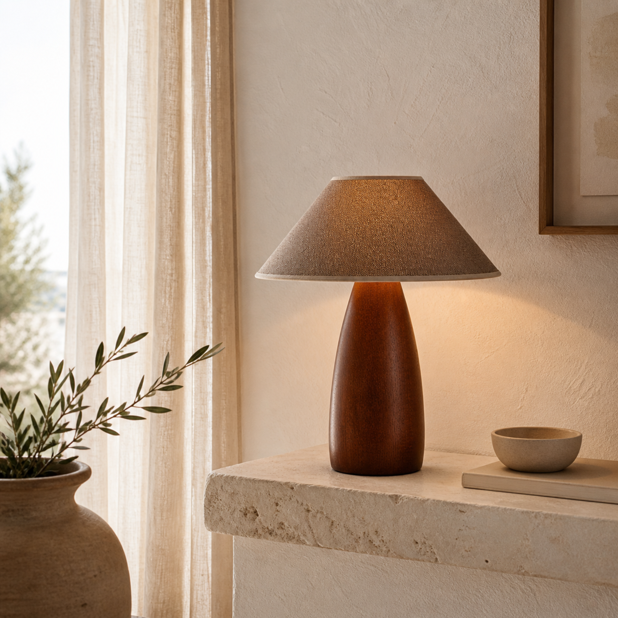 Lampe de Table Acajou Sapele | Abat-Jour Lin | Fiolla Home