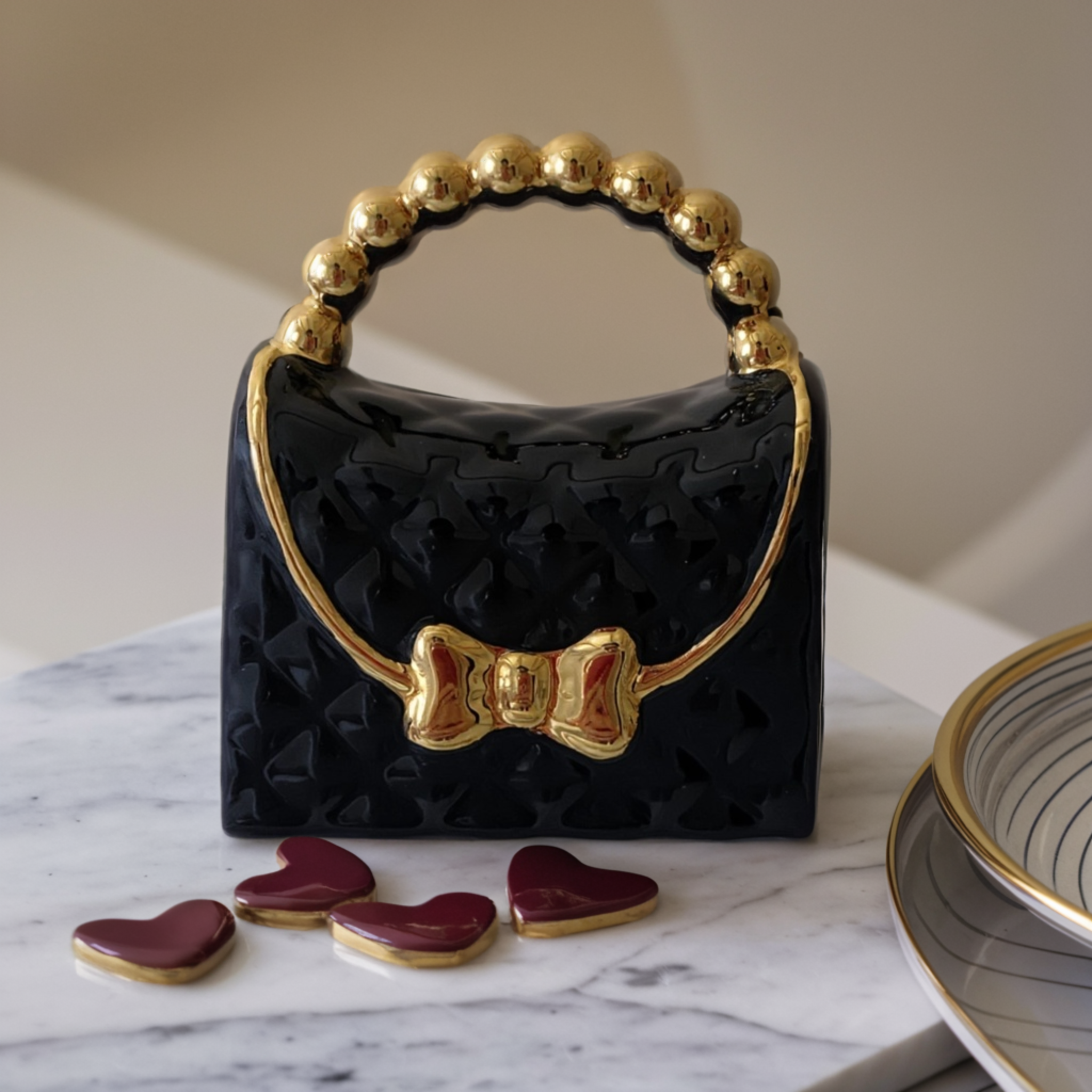 Mug Noir de Luxe | Poignée Dorée Bijou & Style Sac | Fiolla Home