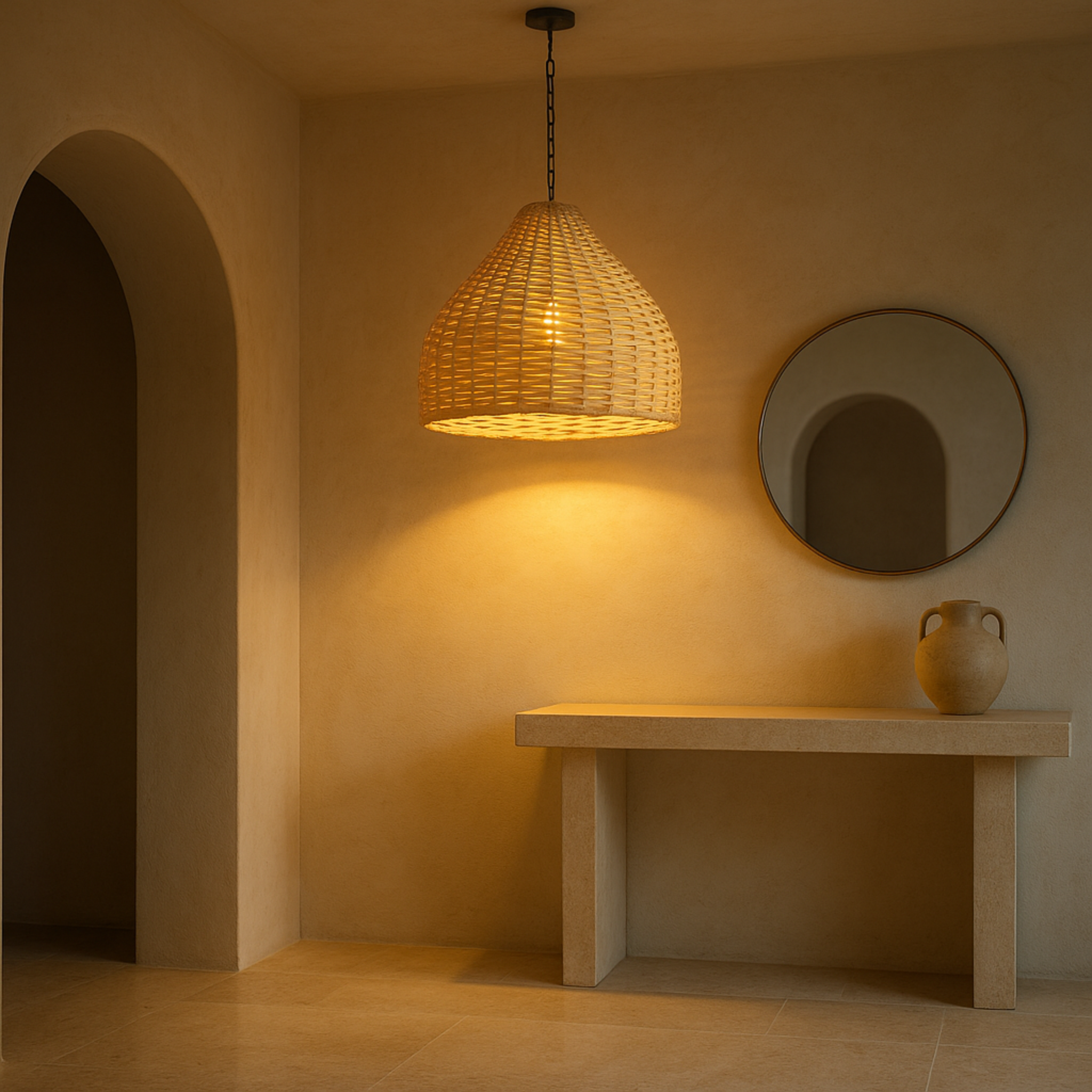 Suspension rotin sculptée | Éclairage doux & naturel | Fiolla Home