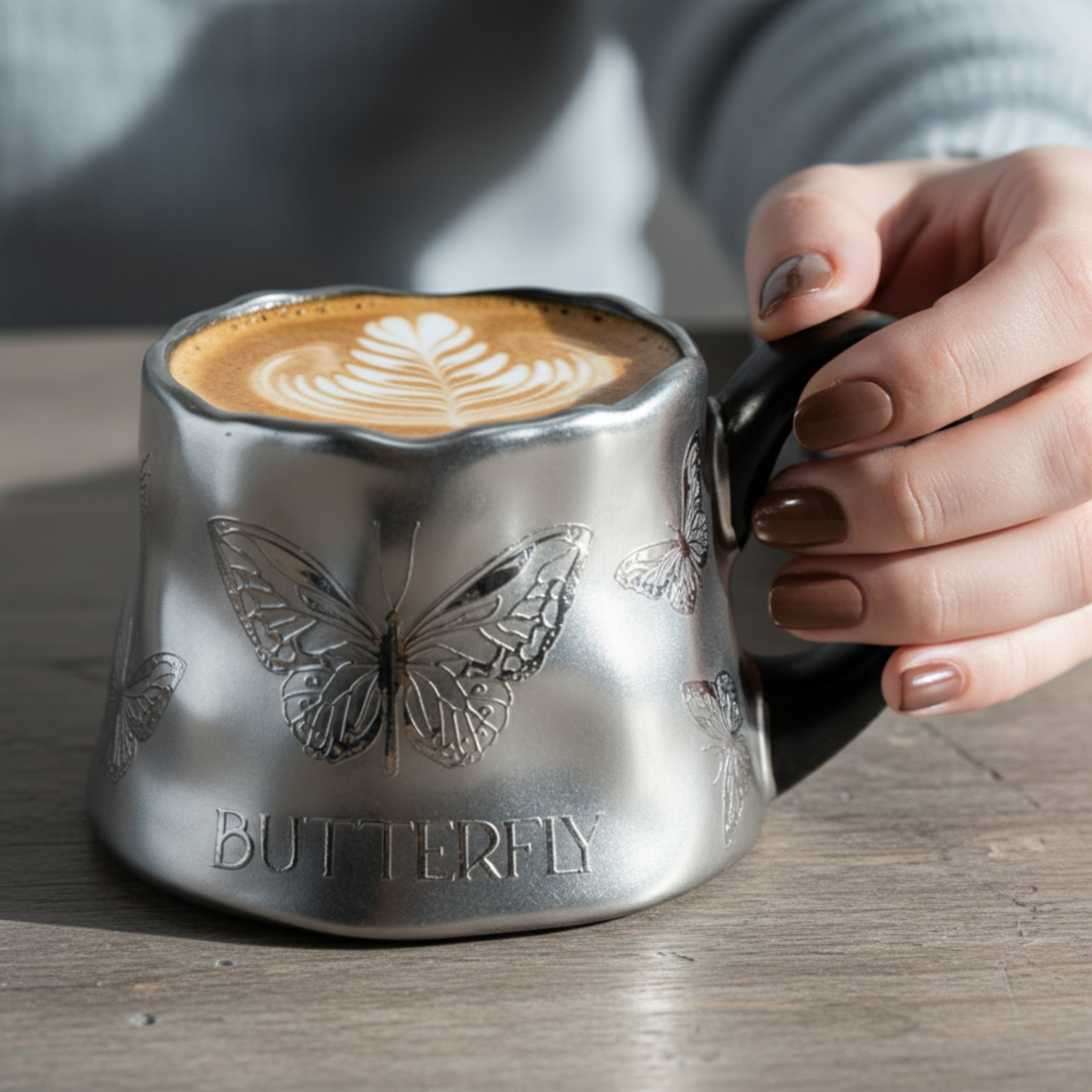 Mug Argenté Design Papillon – Tasse Vintage & Tendance
