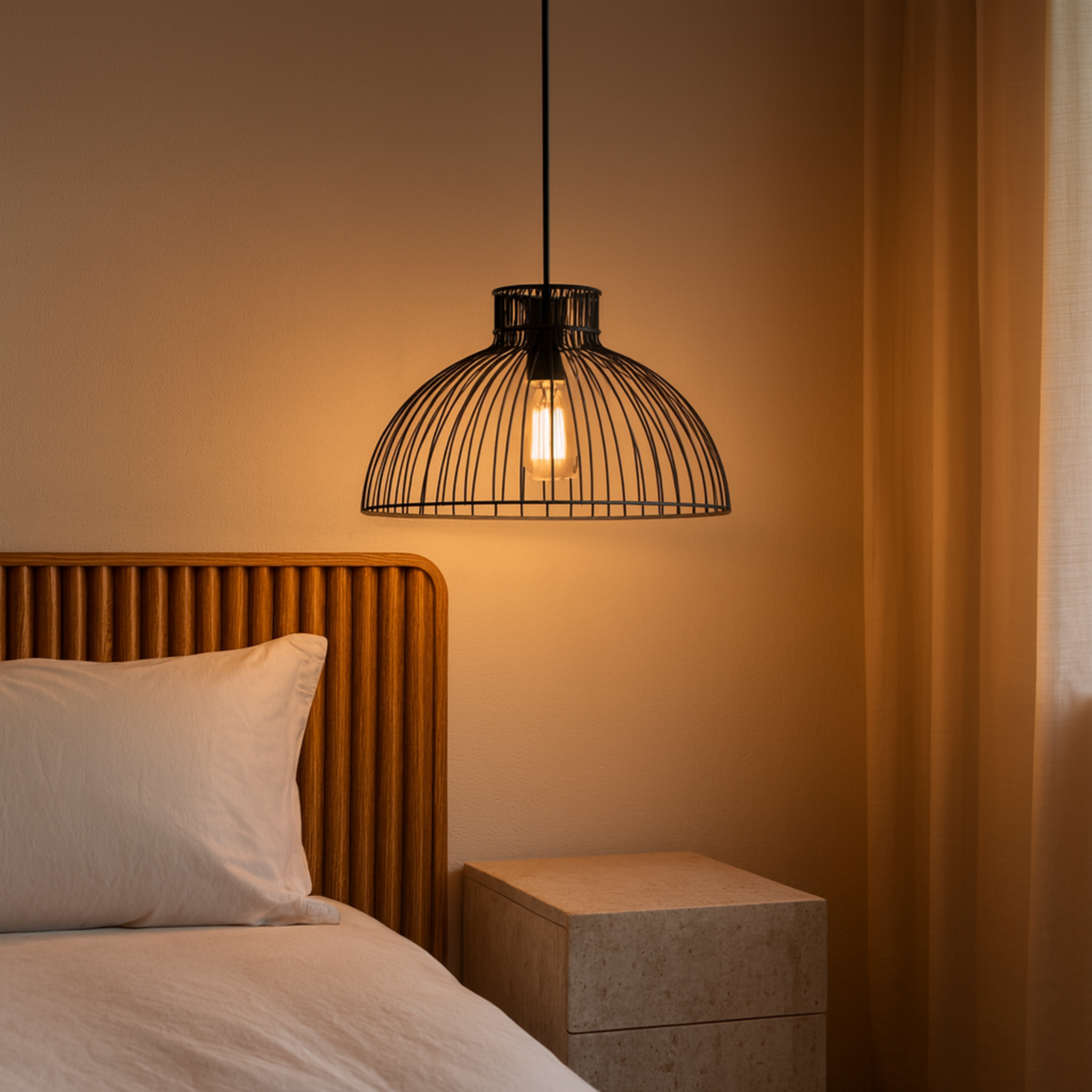 Suspension Métal Noir Dôme | Luminaire Salon Tunisie | Fiolla Home