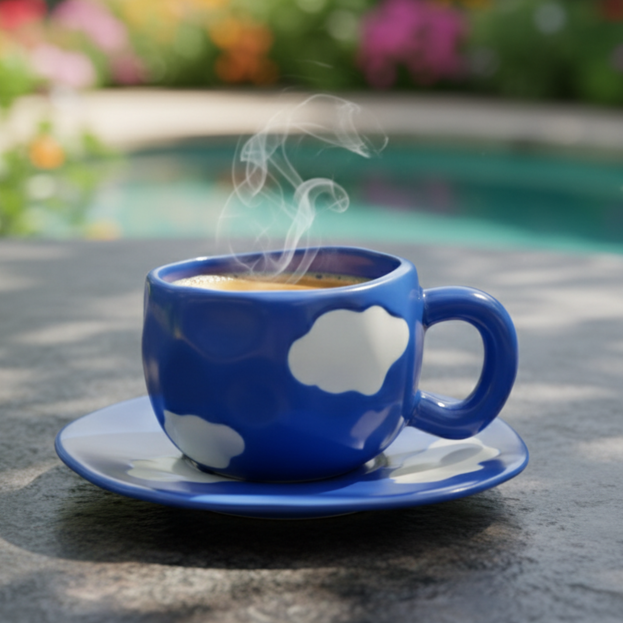 Tasse Café Nuages Bleue avec Soucoupe | Céramique | Fiolla Home