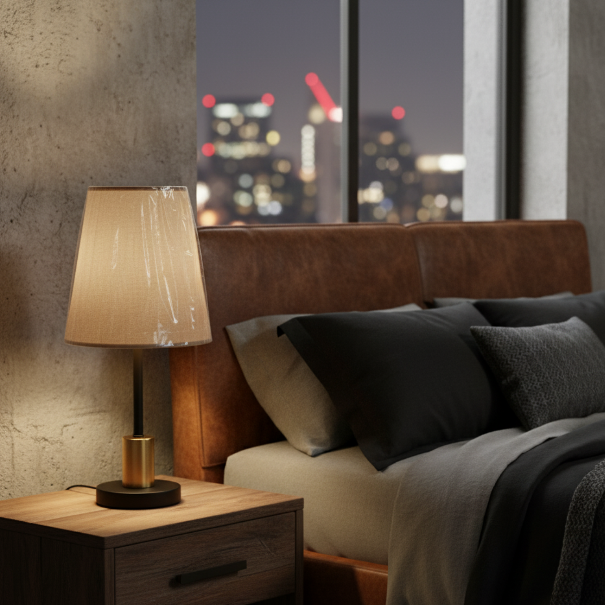 Lampe de Chevet Moderne Tunisie | Tissu Beige & Laiton | Fiolla Home