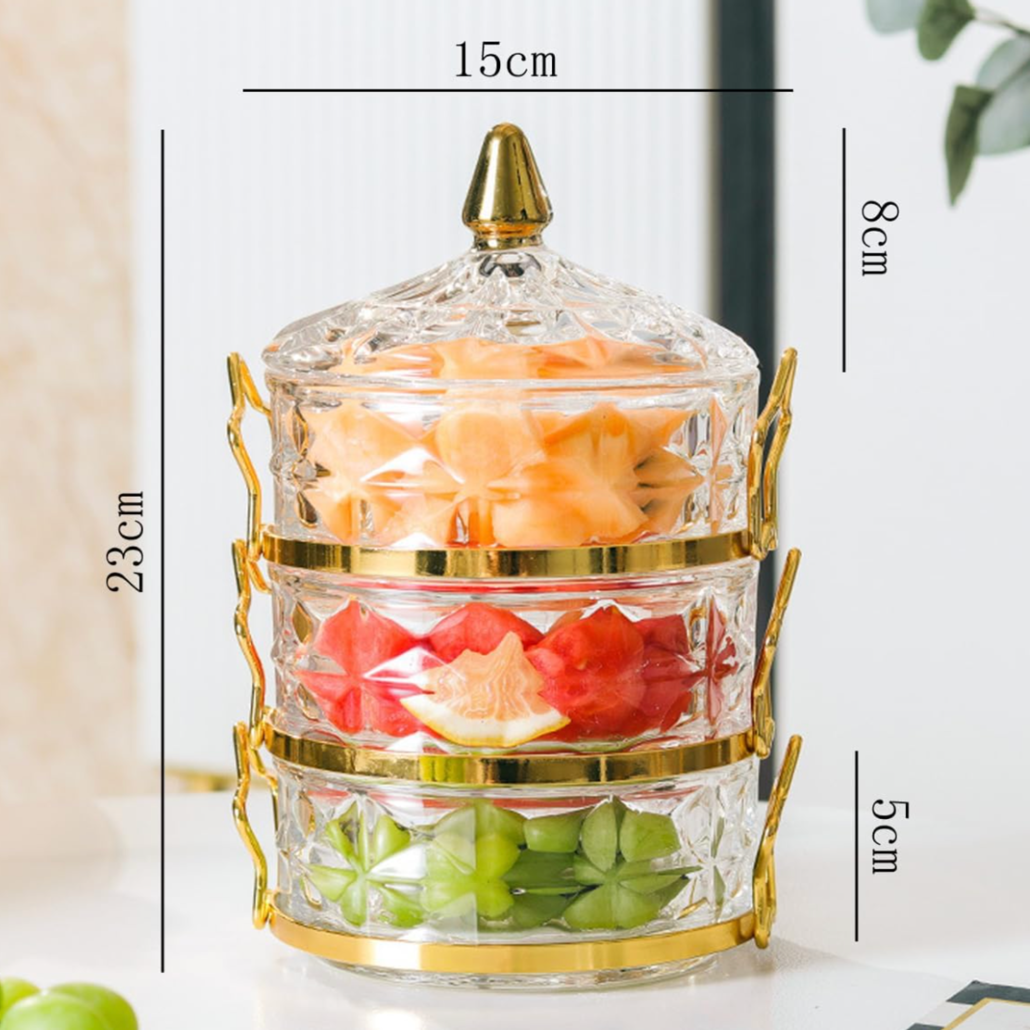 Bonbonnière 3 Niveaux Tunisie | Verre Ciselé, Étoiles Dorées | Fiolla Home