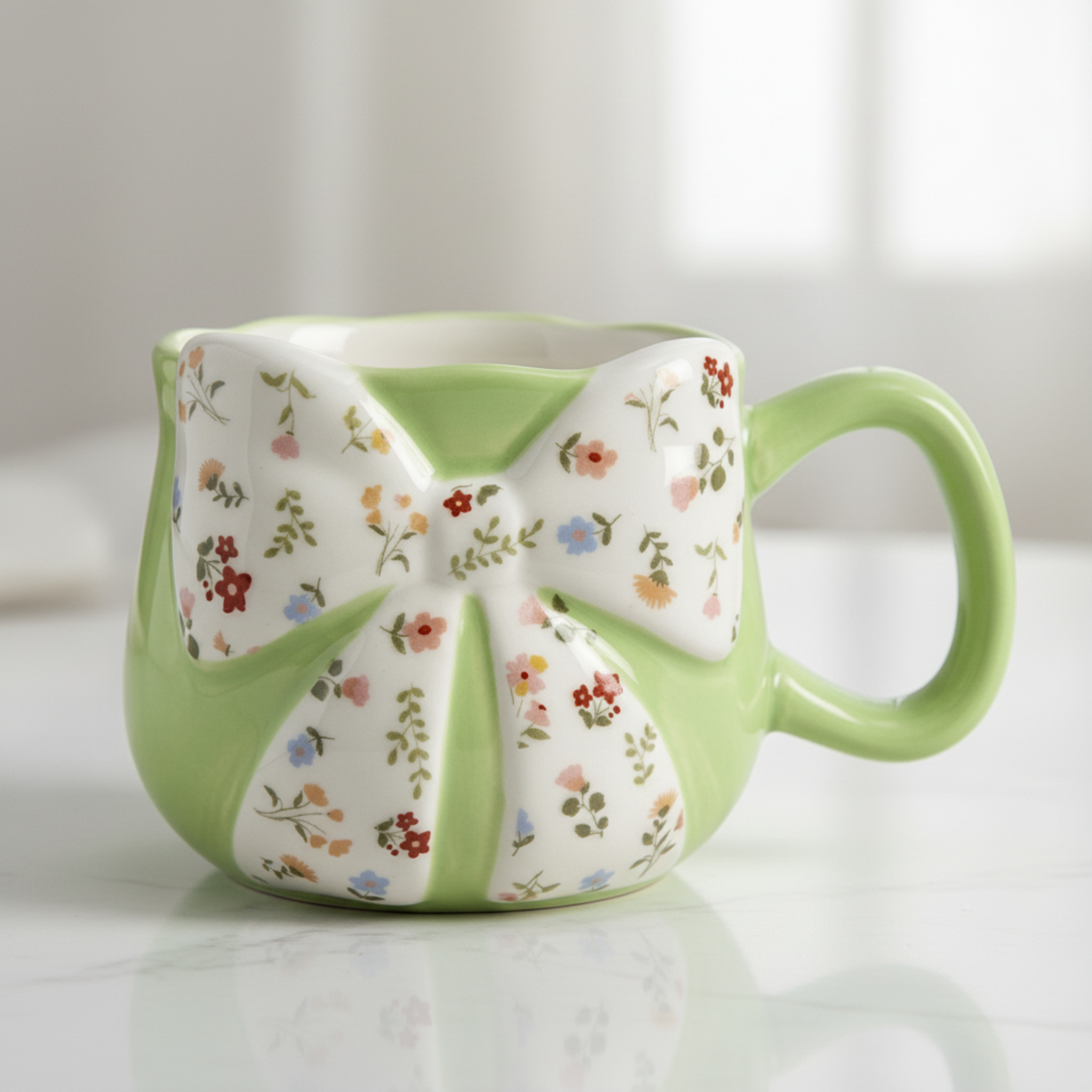 Mug Céramique Design Nœud & Fleurs – Tasse "Coquette" Tendance